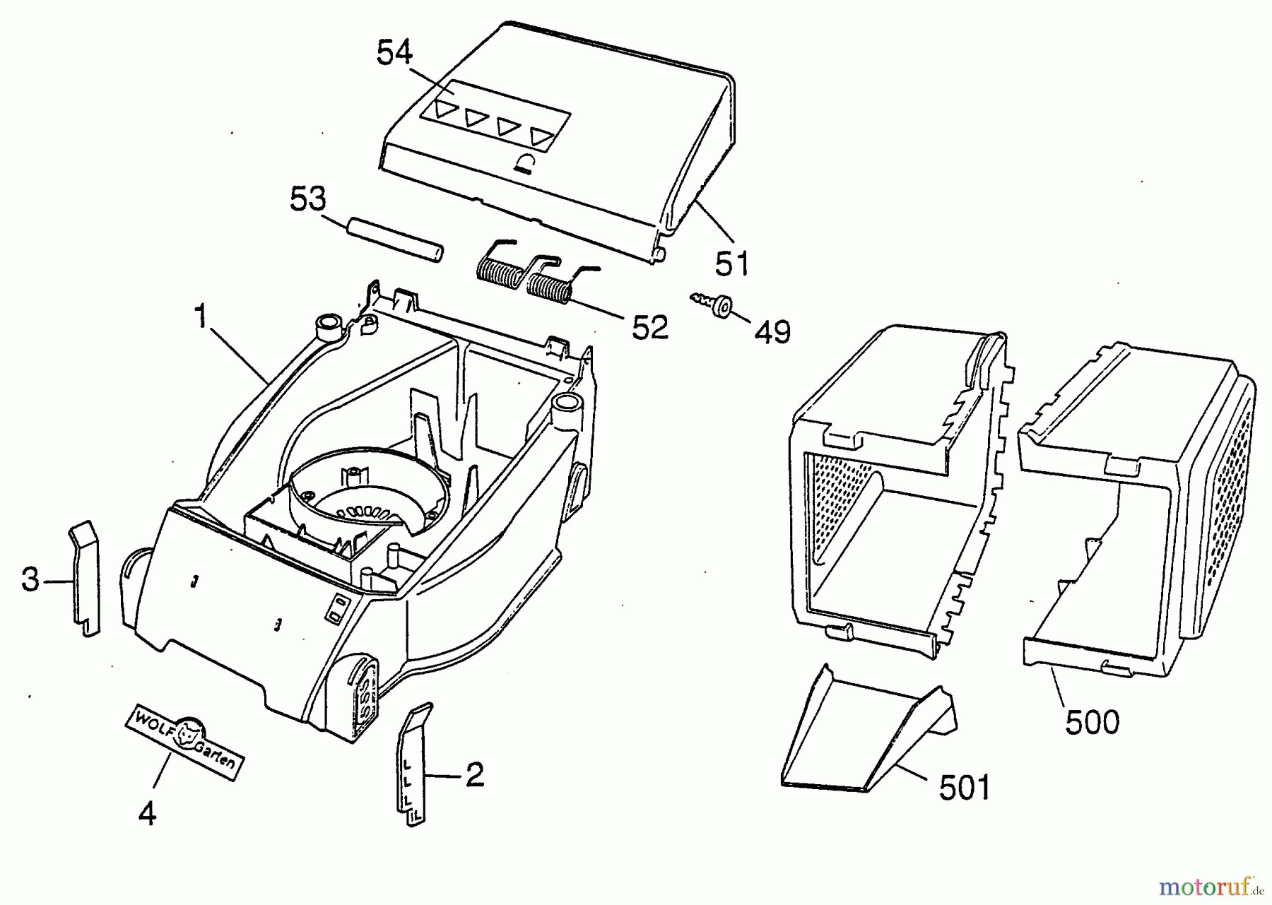  Wolf-Garten Battery mower P 32 A 2 4911001 Series C  (1999) Grass box, Rear flap, Deck housing