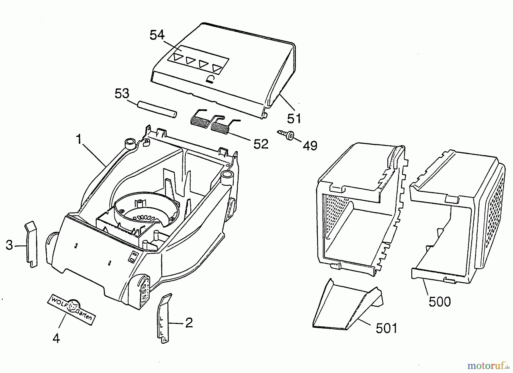  Wolf-Garten Electric mower Picco 32 ER 4901002 Series B  (1999) Grass box, Rear flap, Deck housing