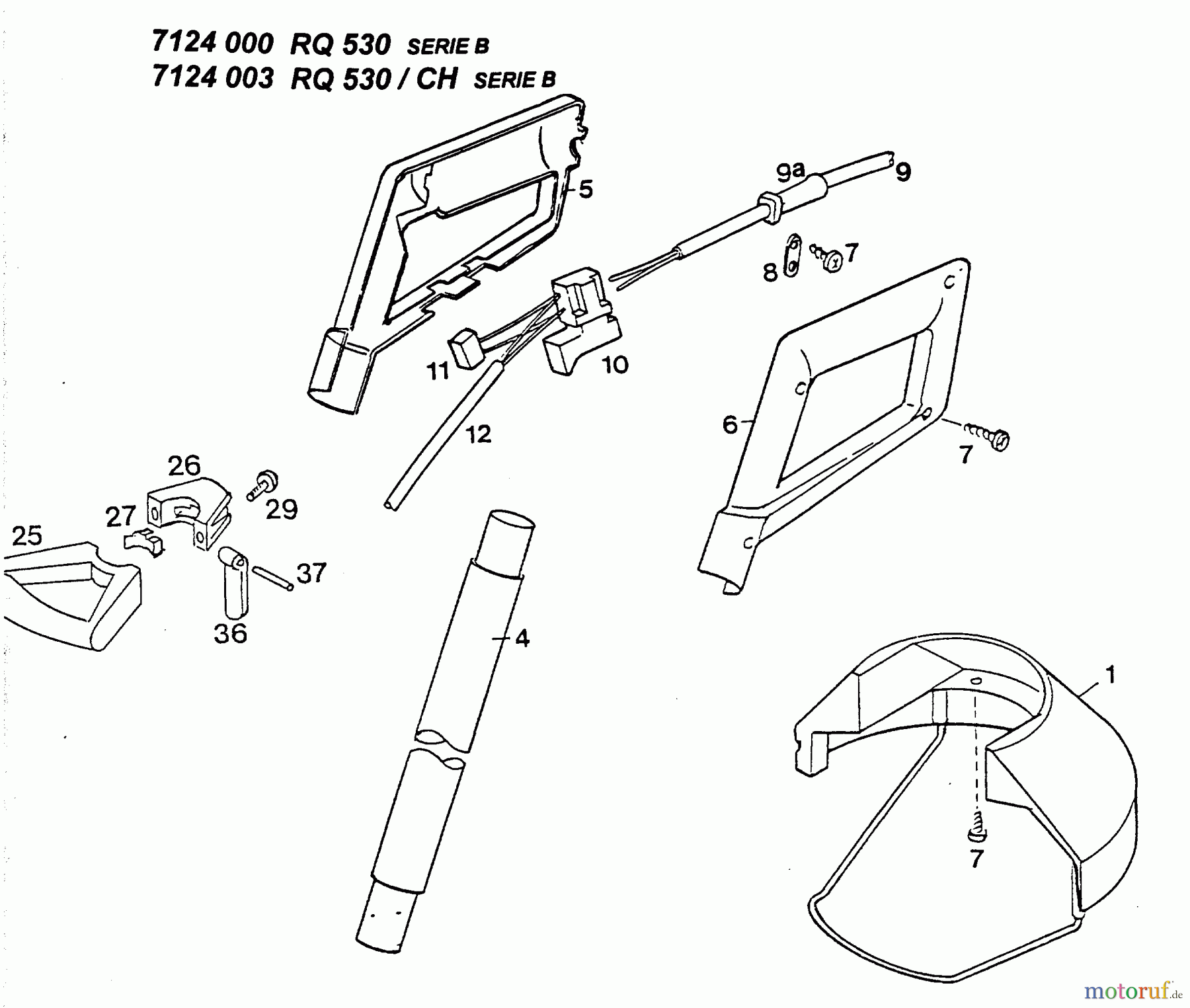  Wolf-Garten Electric trimmer RQ 530 7124003  (1996) Handle, Switch, Shaft