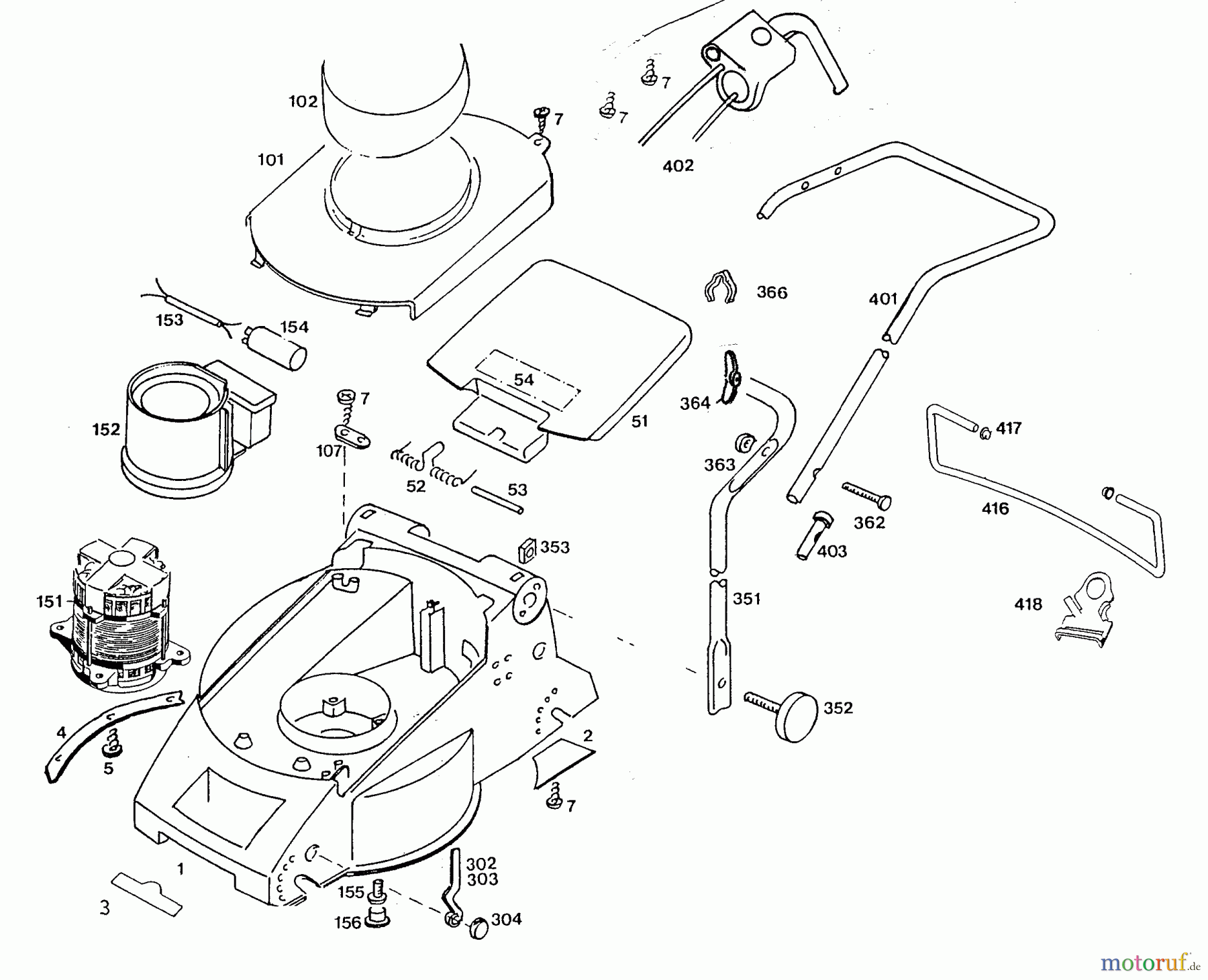  Wolf-Garten Electric mower 32 EK 4932005 Series A  (2001) Electric motor, Rear flap, Handle