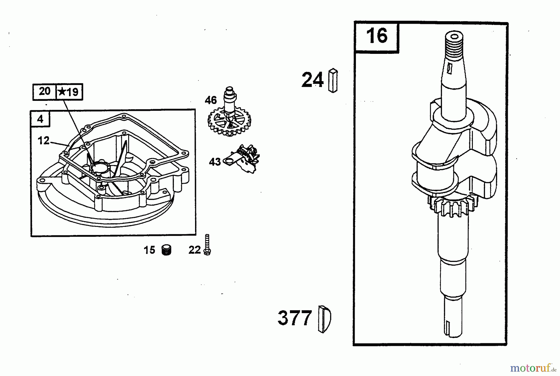  Wolf-Garten Petrol engines Briggs&Stratton Quattro 40 2056005  (2003) Crankshaft, Camshaft, Crankcase cover