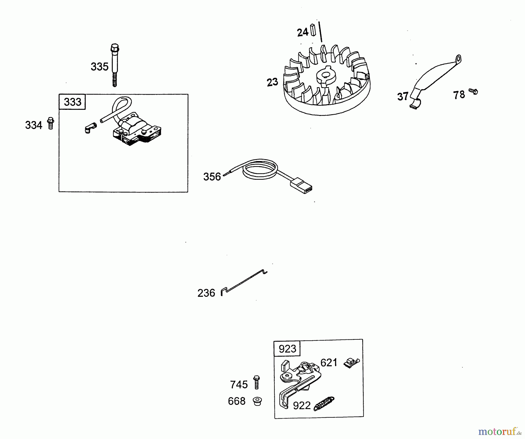  Wolf-Garten Petrol engines Briggs&Stratton Quattro 40 2056005  (2003) Brake, Flywheel,  Ignition coil