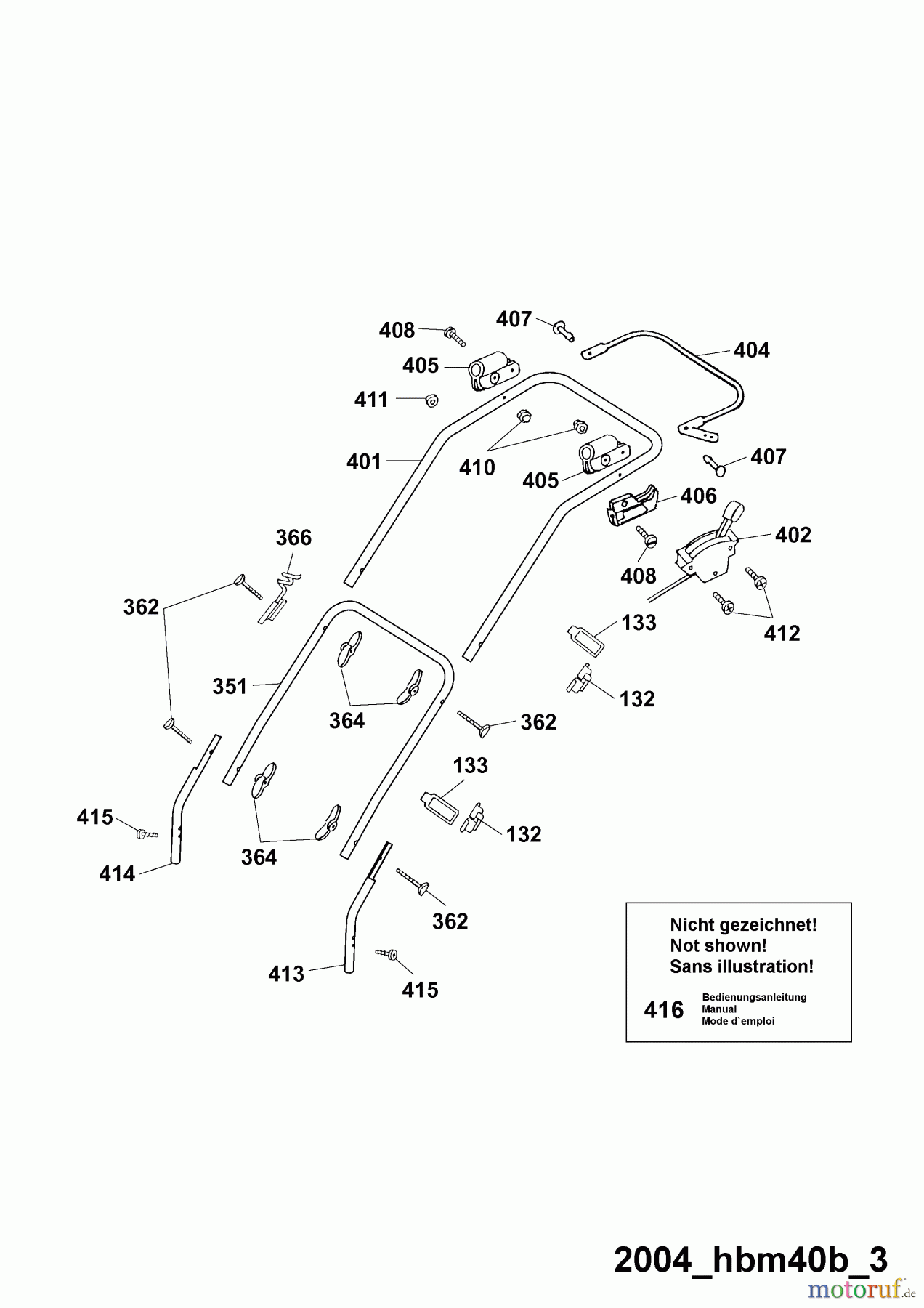  Wolf-Garten Petrol mower HBM 40 B 4001008 Series B  (2004) Handle