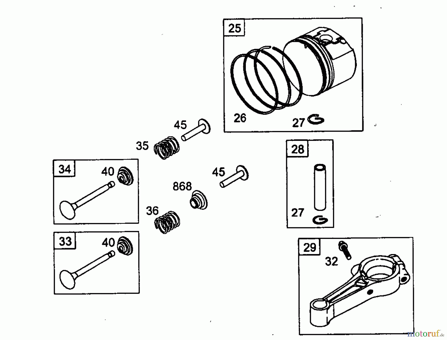  Wolf-Garten Petrol engines Briggs&Stratton Sprint XP 40 HVS 2056015  (2006) Piston, Connecting rod, Valves