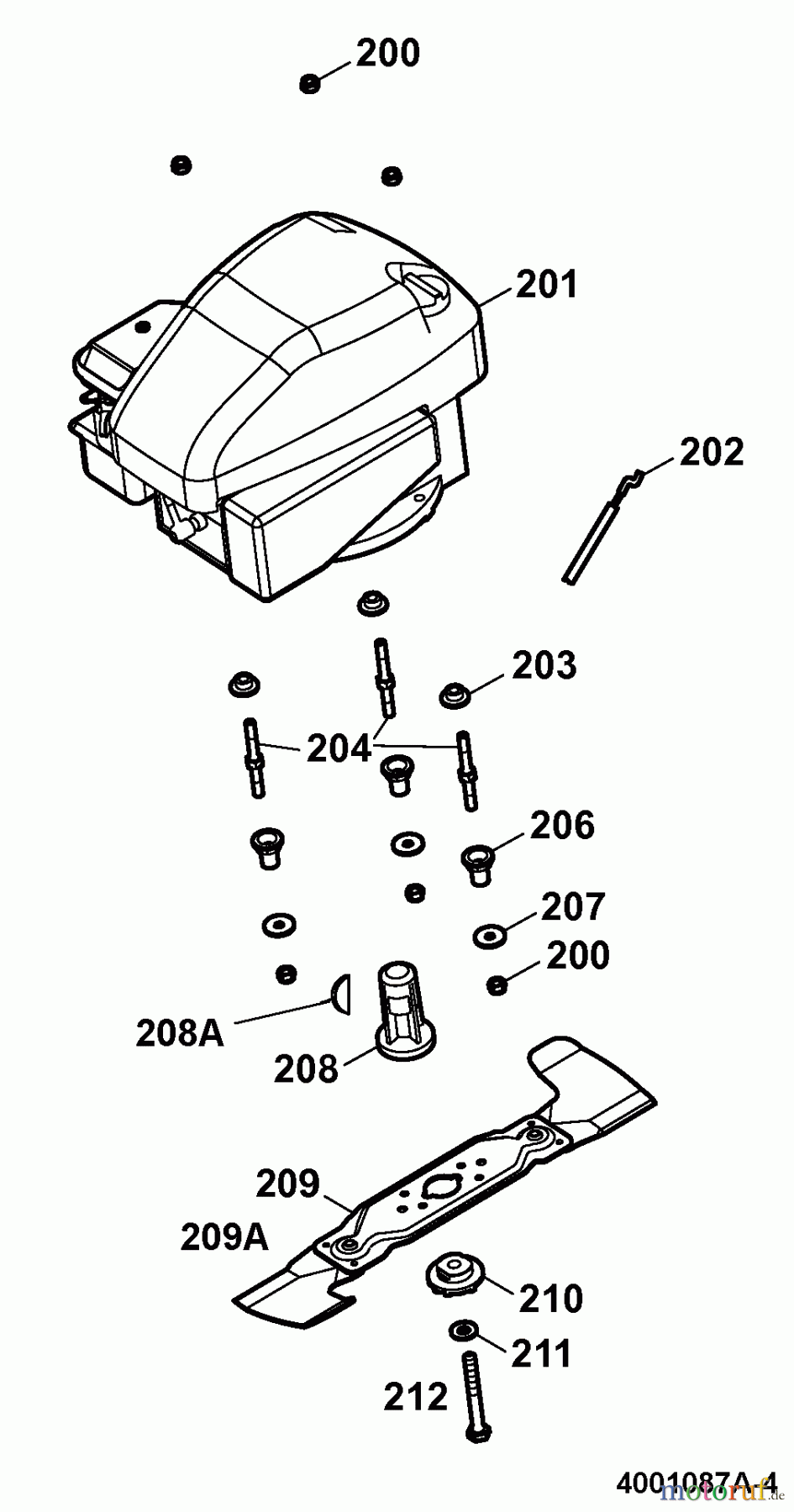  Wolf-Garten Petrol mower HBM 40 B 4001087 Series A  (2008) Blade, Blade adapter, Engine