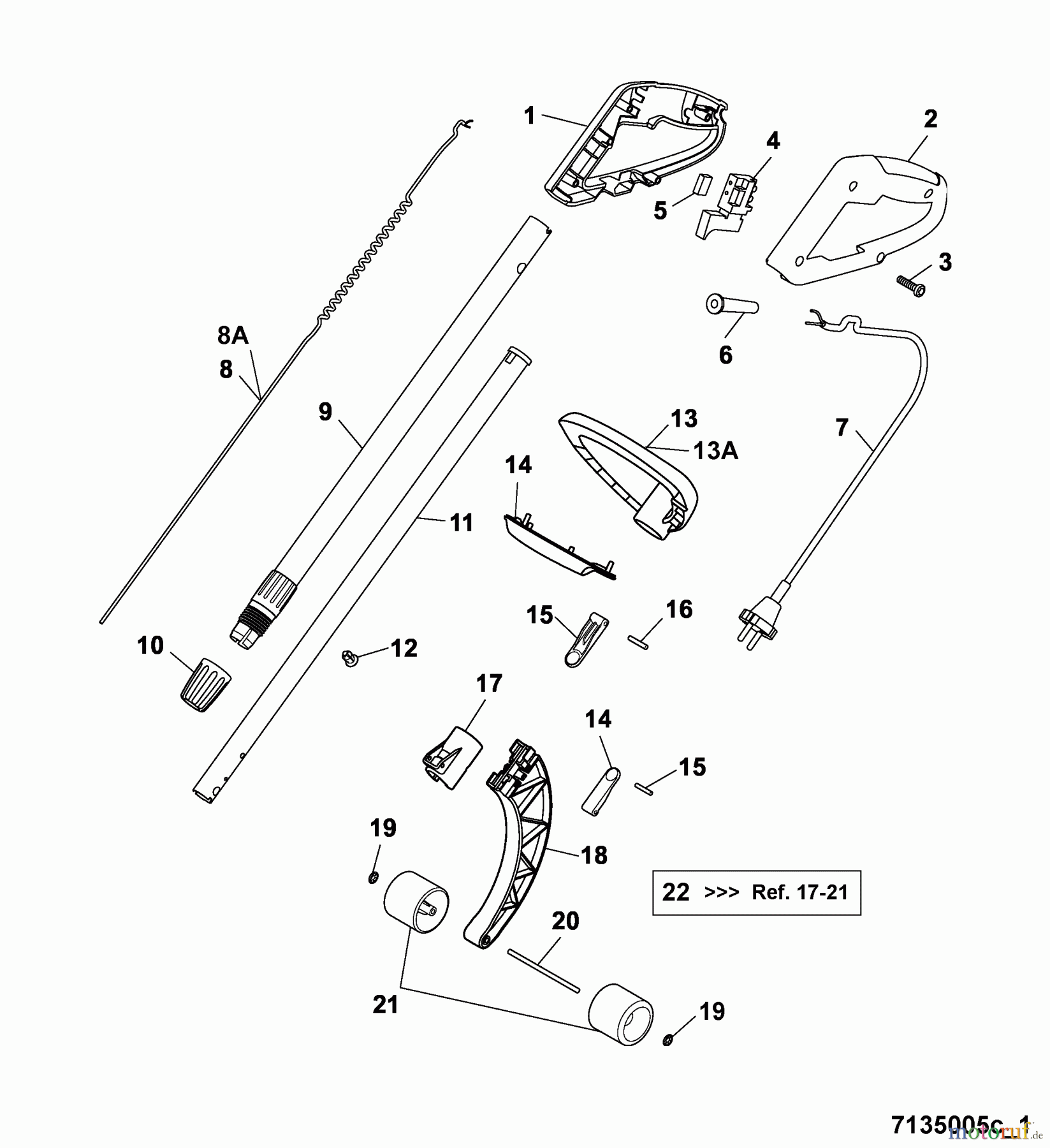  Wolf-Garten Electric trimmer GT 845 7135005 Series C  (2005) Handle, Switch, Shaft