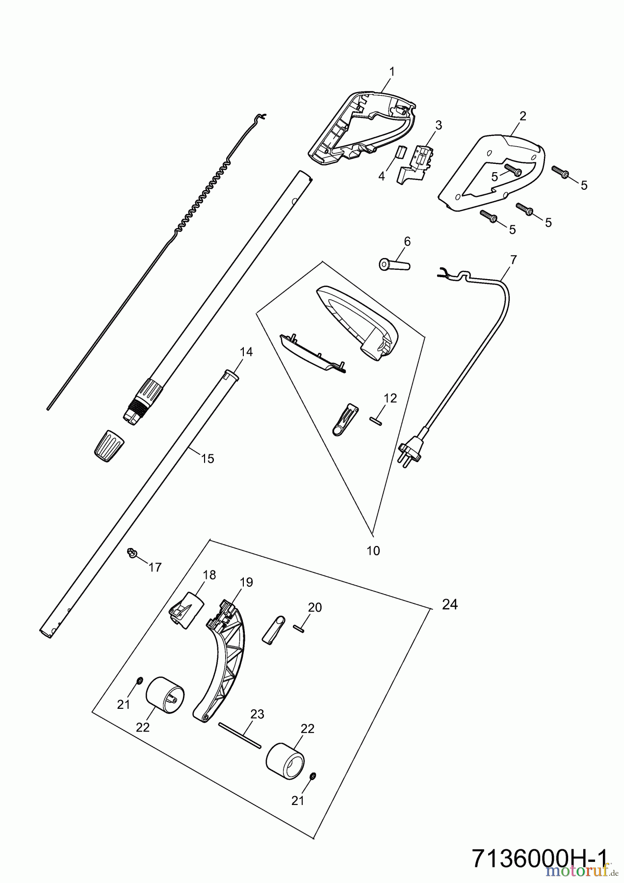  Wolf-Garten Electric trimmer GT 850 7136000 Series H  (2011) Handle, Switch