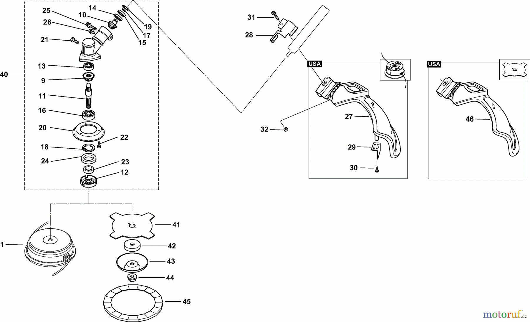 Dolmar Motorsensen & Trimmer Benzin 2-Takt MS-261 C (USA) 17  Getriebe, Schneidwerkzeug
