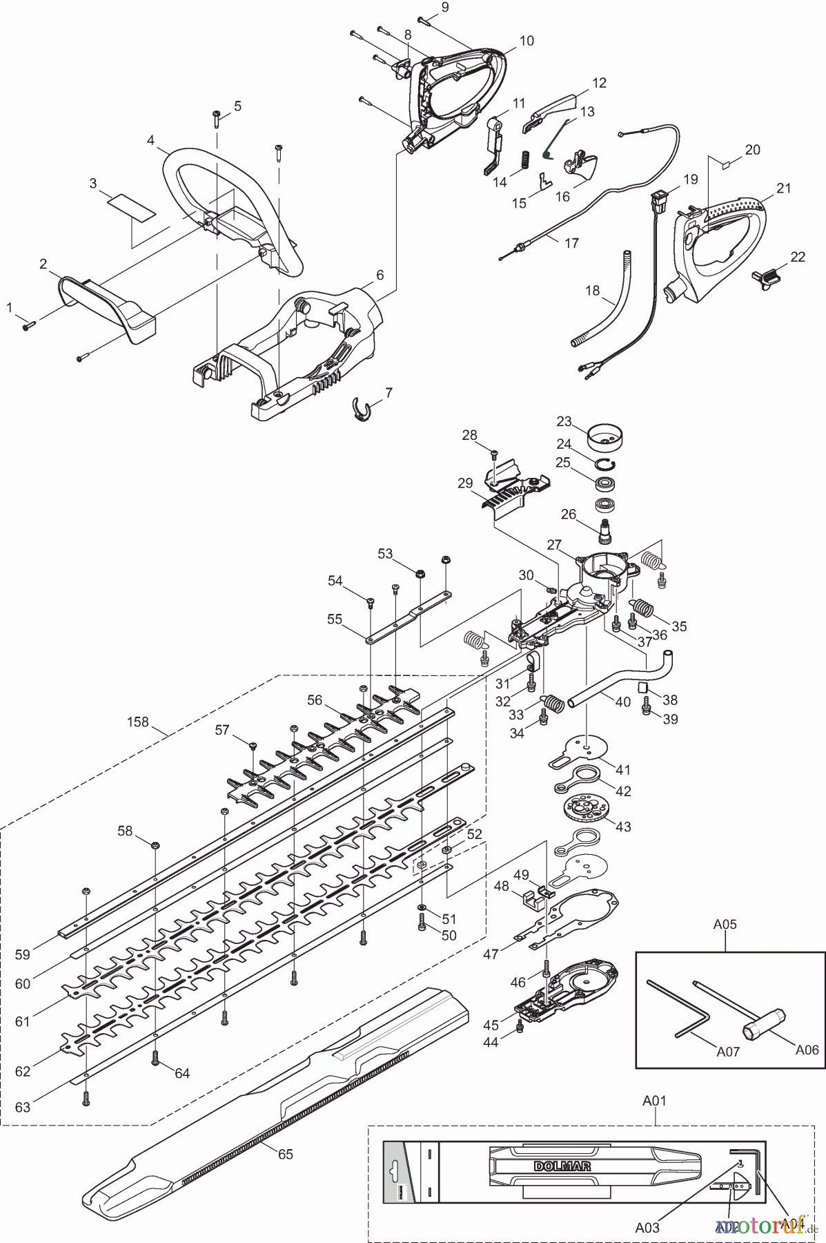  Dolmar Heckenscheren Benzin HT2375D 1  Gehäuse, Bügelgriff, Getriebe, Scherblatt