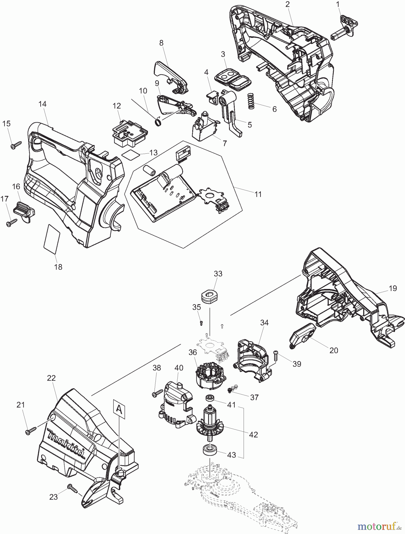  Dolmar Heckenscheren Akku DUH601 1  Gehäuse, Motor