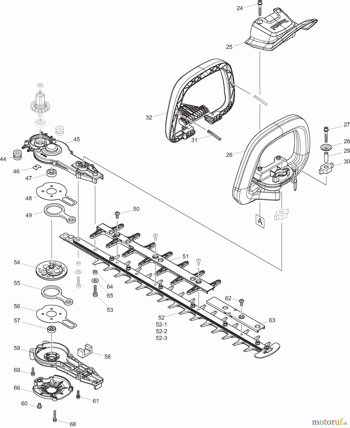  Dolmar Heckenscheren Akku DUH502 2  Bügelgriff, Getriebe, Scherblatt