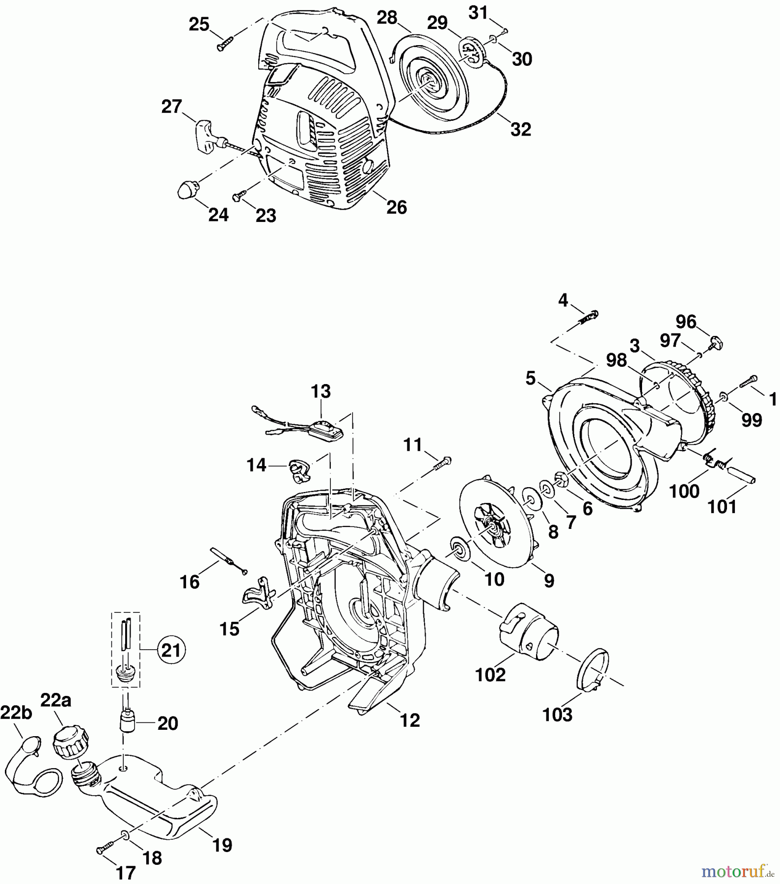  Dolmar Blasgeräte Benzin PB-250 2  Gebläsegehäuse, Anwerfvorrichtung, Tank