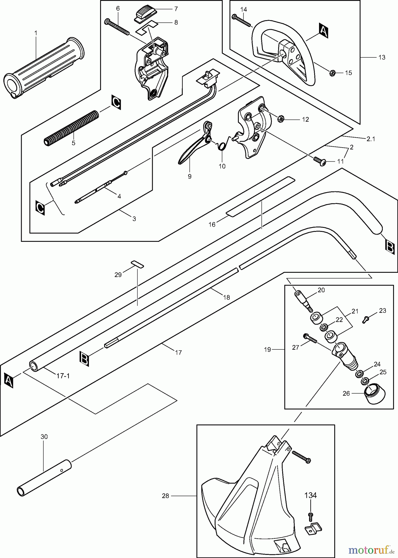  Dolmar Motorsensen & Trimmer Benzin 2-Takt LT-210 (USA) 1  Hauptrohr, Griff, Schutzhaube, Getriebegehäuse