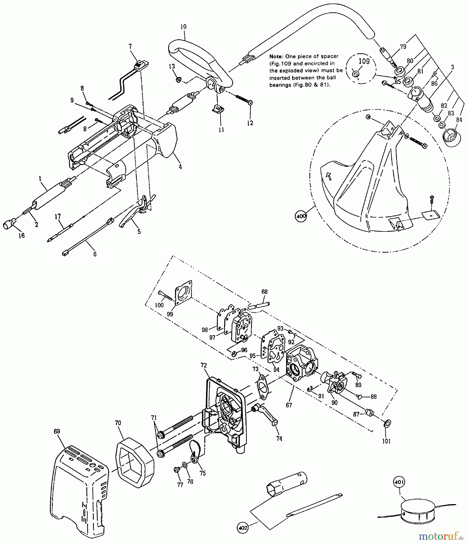  Dolmar Motorsensen & Trimmer Benzin 2-Takt LT-250 (USA) 4  Hauptrohr, Griff, Schutzhaube, Getriebegehäuse, Vergaser, Luftfilter, Zubehör