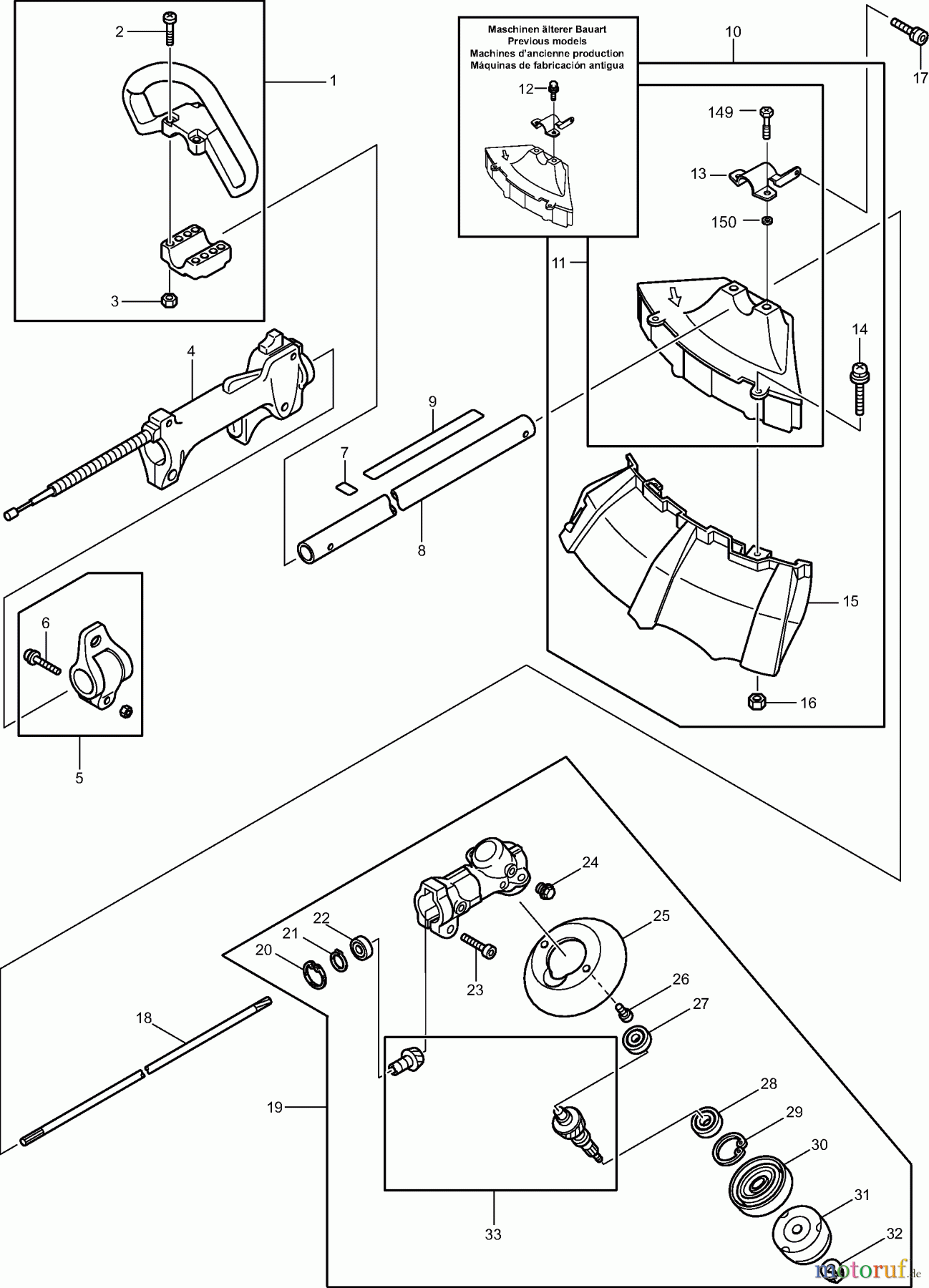  Dolmar Motorsensen & Trimmer Benzin 2-Takt MS-22 C (USA) 3  Hauptrohr, Griff, Schutzhaube, Getriebe