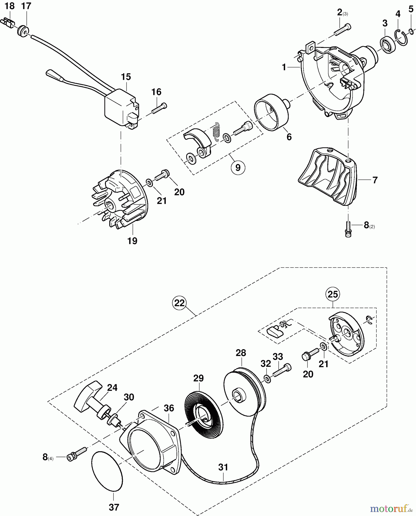  Dolmar Motorsensen & Trimmer Benzin 2-Takt MS-2300 5  Kupplung, Zündanker, Anwerfvorrichtung