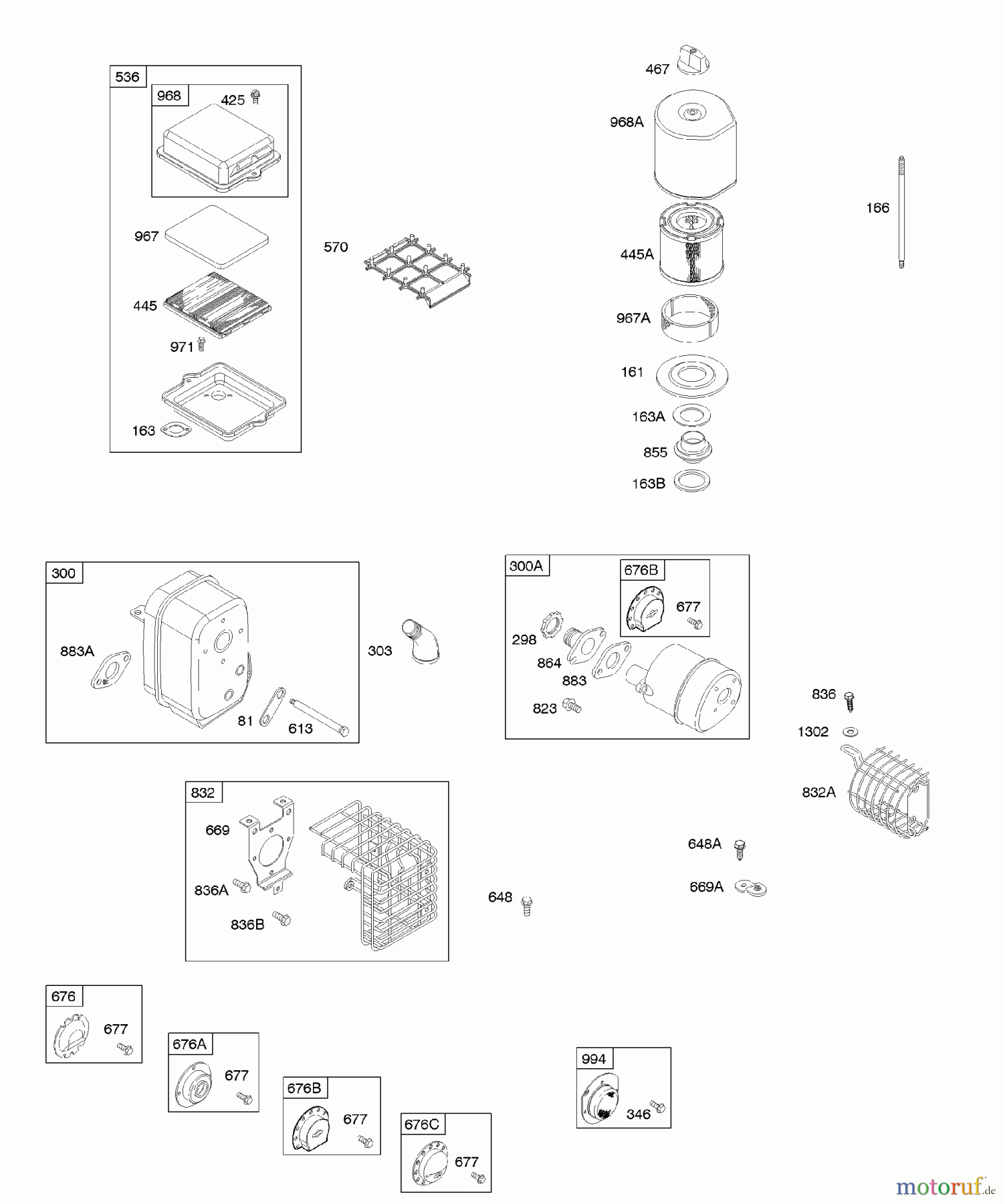  Viking Motoren B & S 09. . . 091212-1381-E1 A - Luftfilter, Auslasssystem