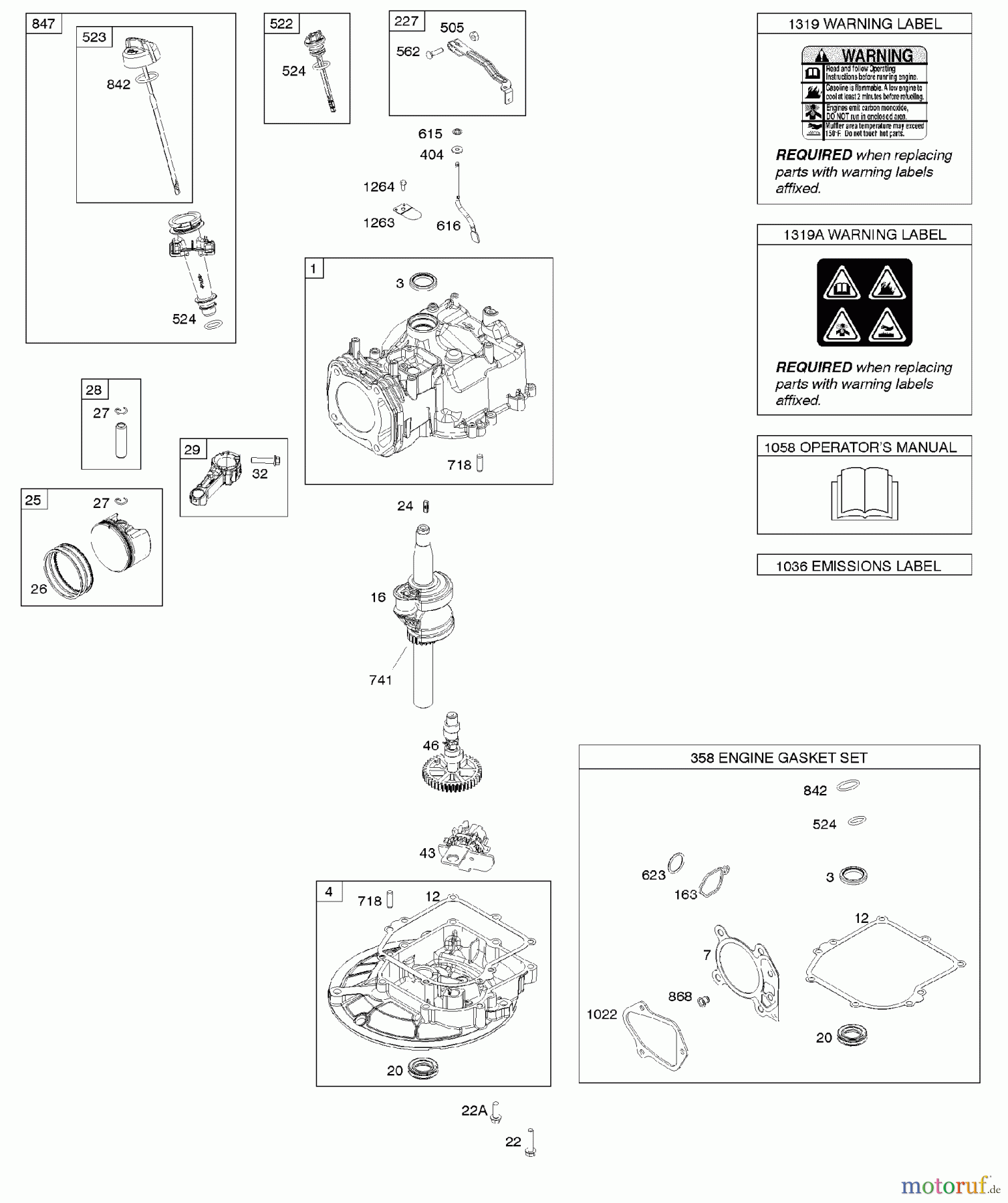  Viking Motoren B & S 09. . . 09P602-0012-H1 D - Nockenwelle, Kurbelwelle, Zylinder, Bedien