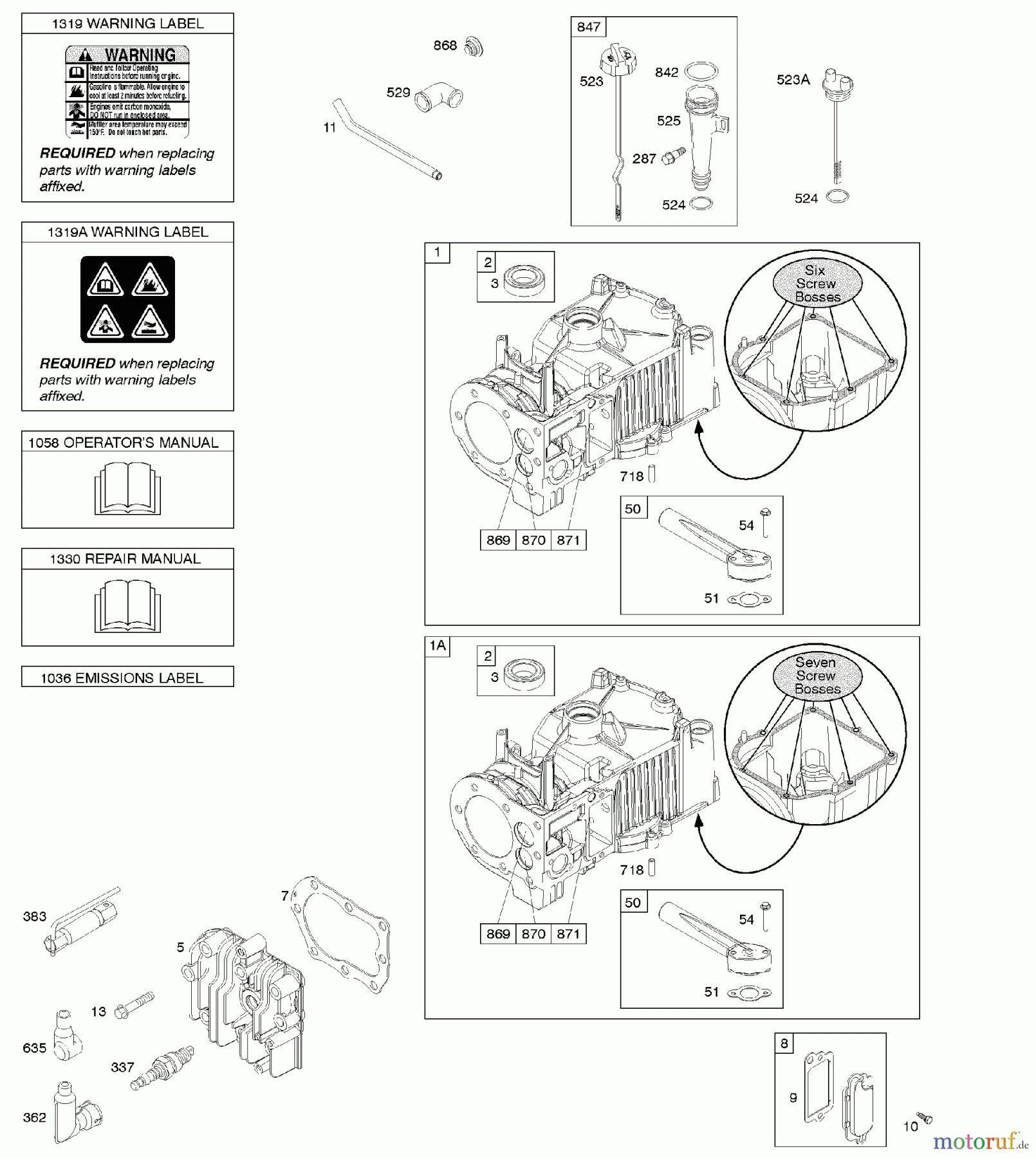  Viking Motoren B & S 09. . . 09T602-0110-H1 E - Zylinder, Zylinderkopf, Schmierung, Bedien