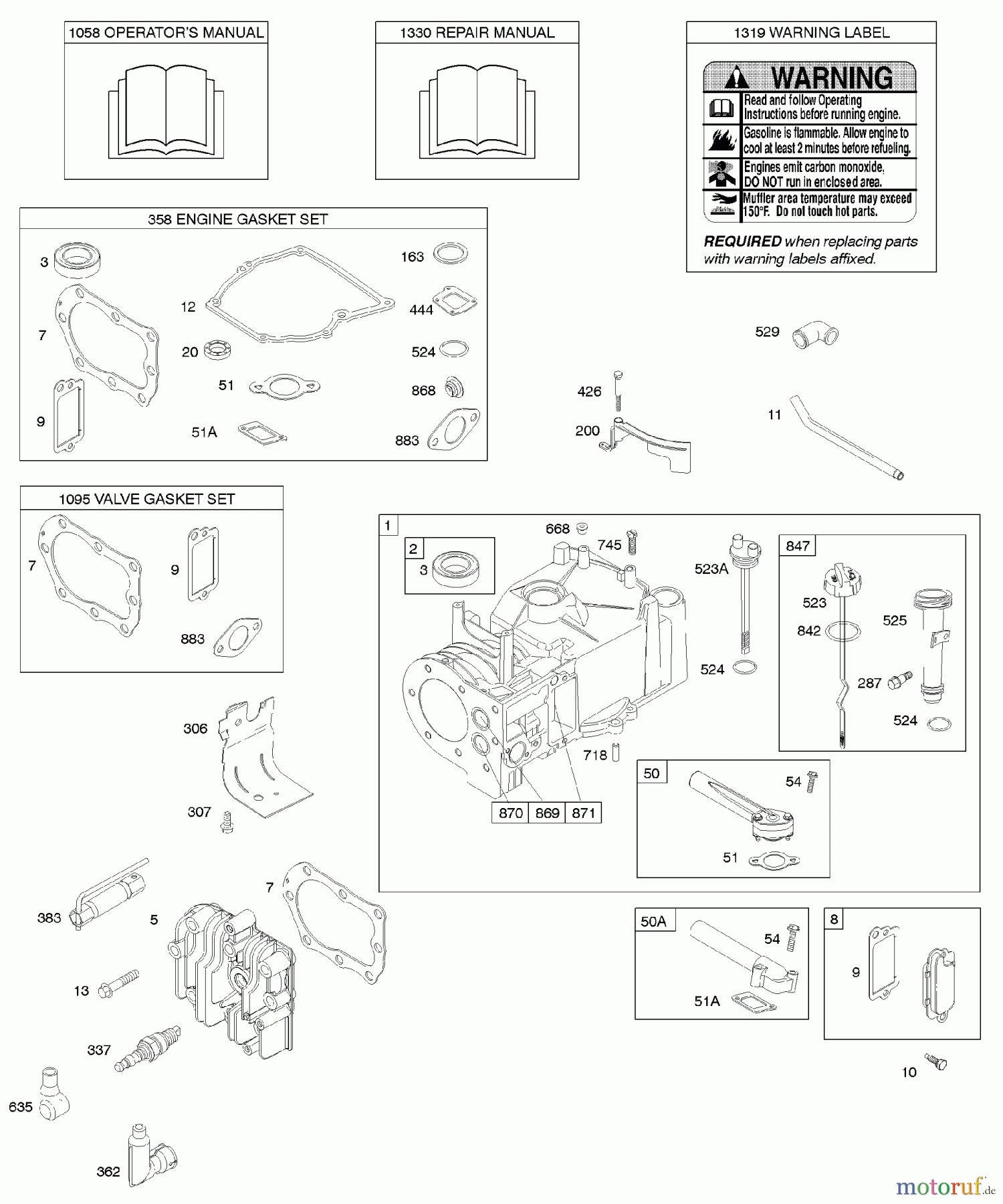  Viking Motoren B & S 10. . . 10D902-0136-B1 F - Zylinder, Zylinderkopf, Dichtungssatz - Mo