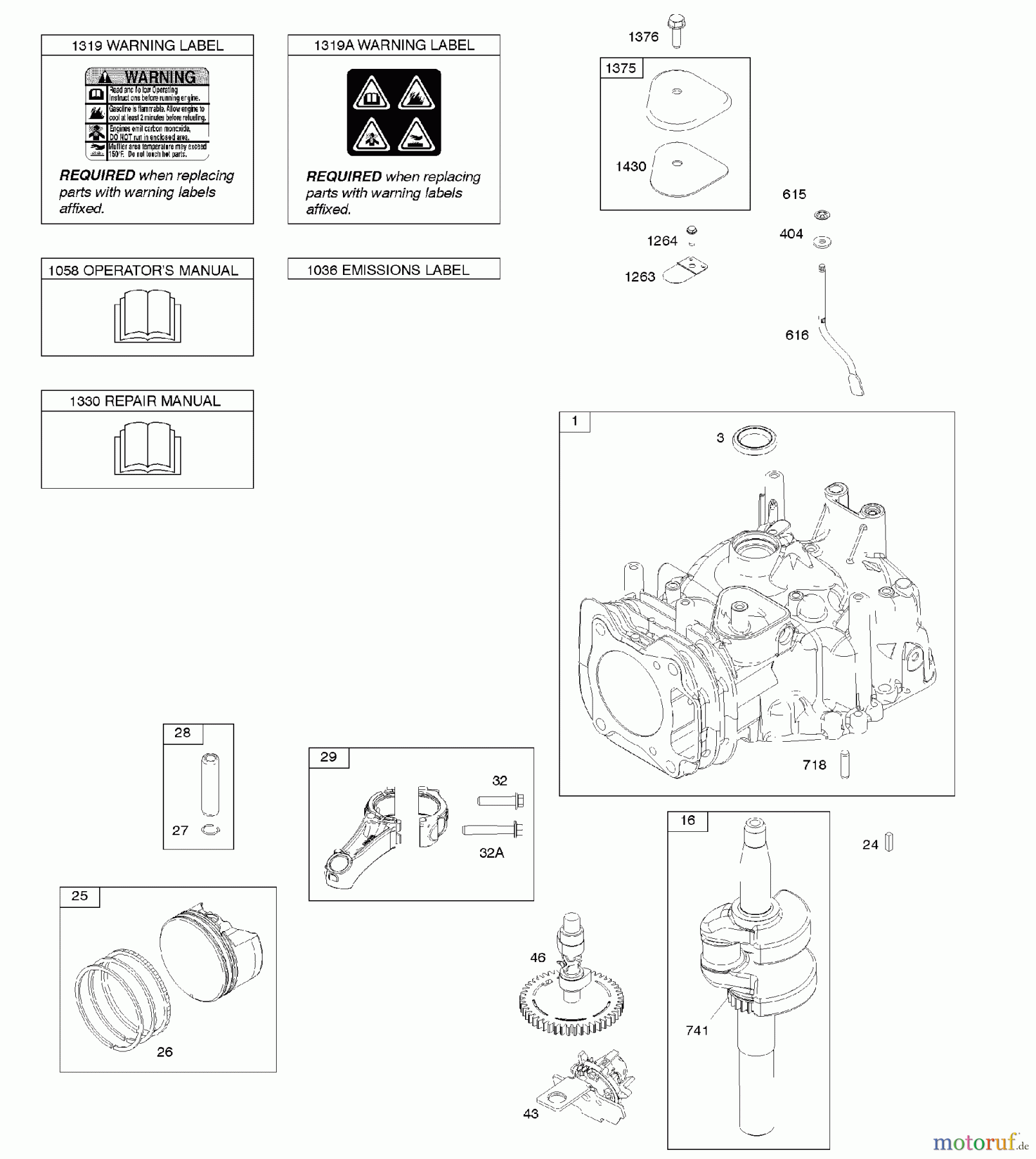  Viking Motoren B & S 12. . . 122Q02-0146-B1 C - Nockenwelle, Kurbelwelle, Zylinder, Bedien