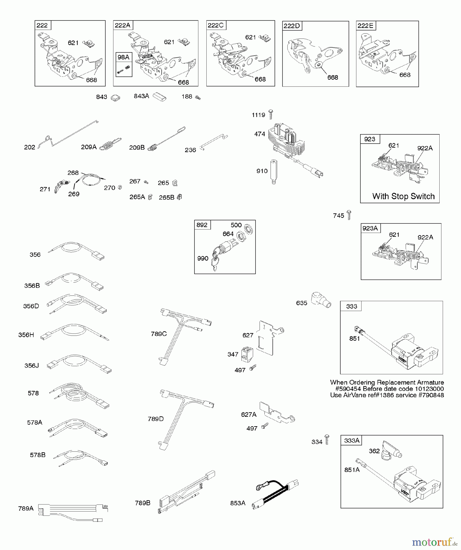  Viking Motoren B & S 12. . . 126T02-0281-B1 F - Bedienelemente, elektrische Anlage, Schwun