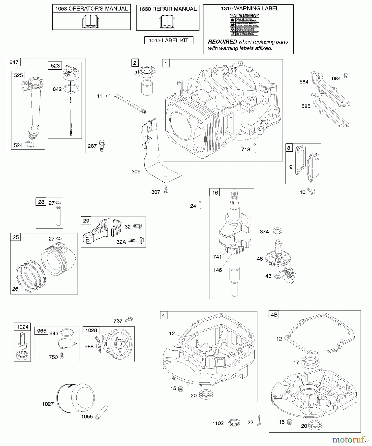  Viking Motoren B & S 12. . . 12Q502-0194-B1 C - Nockenwelle, Kurbelwelle, Zylinder, Motors