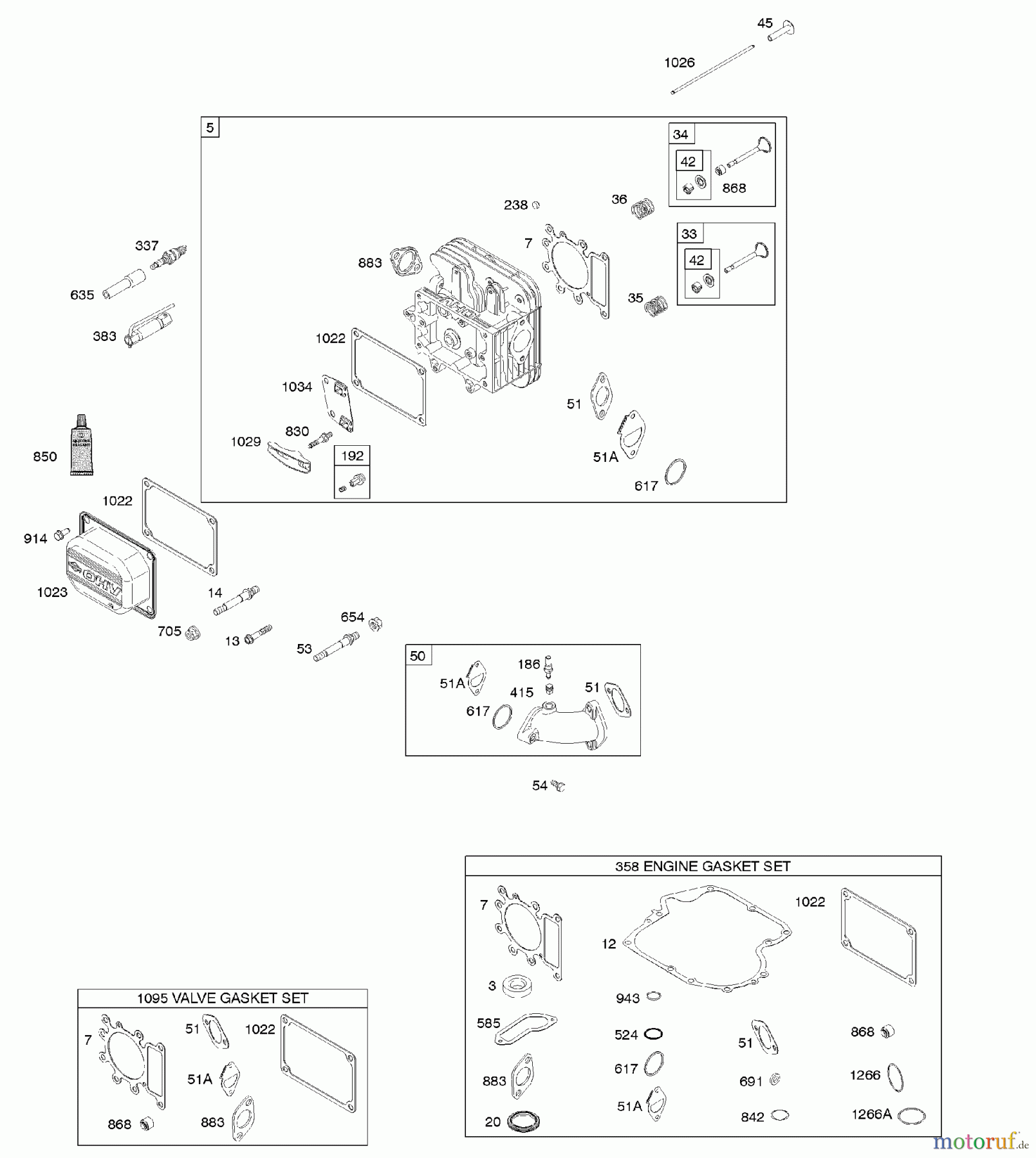  Viking Motoren B & S 21. . . 217802-3130-B1 F - Zylinderkopf, Dichtungssatz - Motor, Dicht