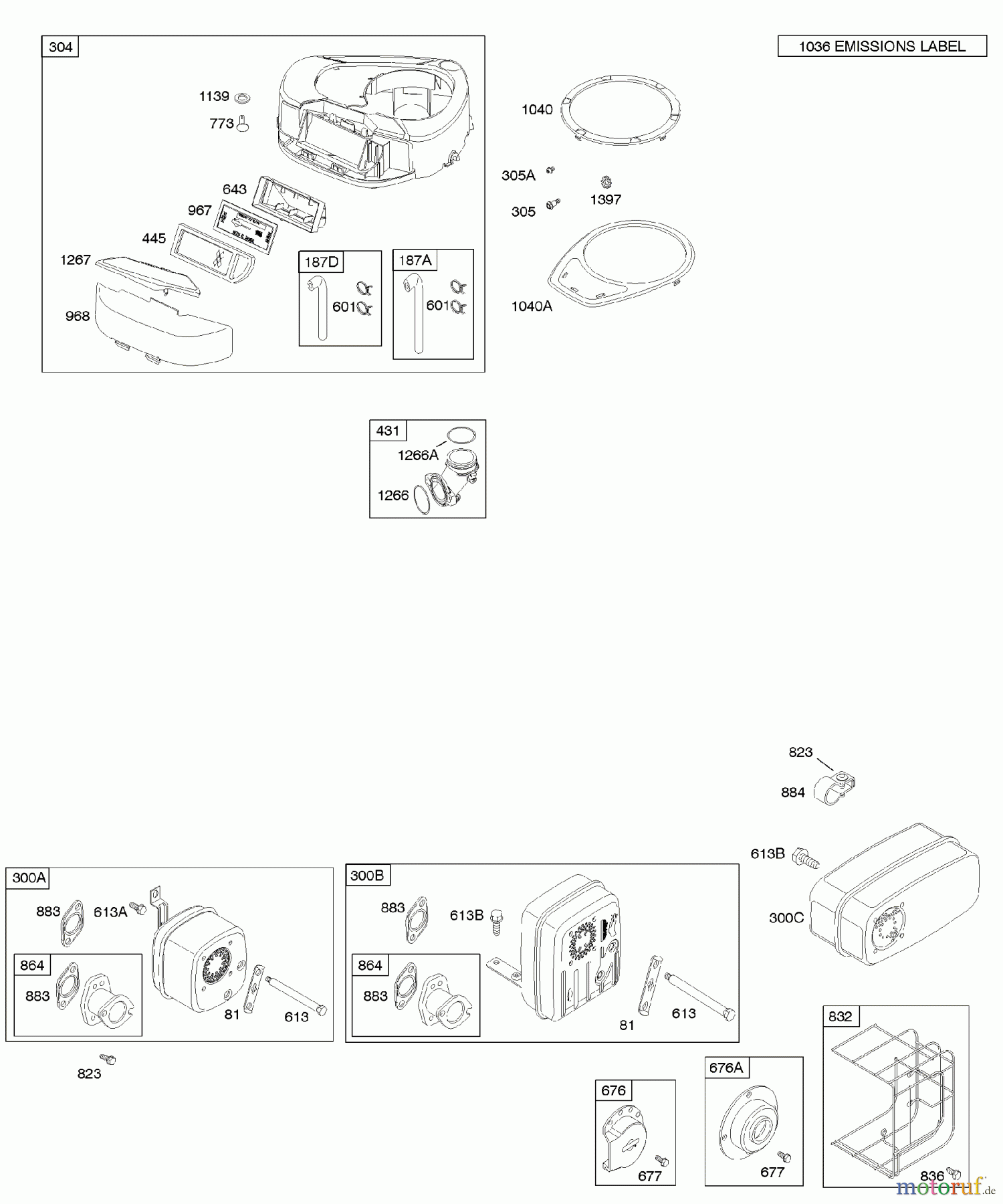  Viking Motoren B & S 21. . . 21A907-0167-E1 A - Luftfilter, Lüftergehäuse, Auslasssystem