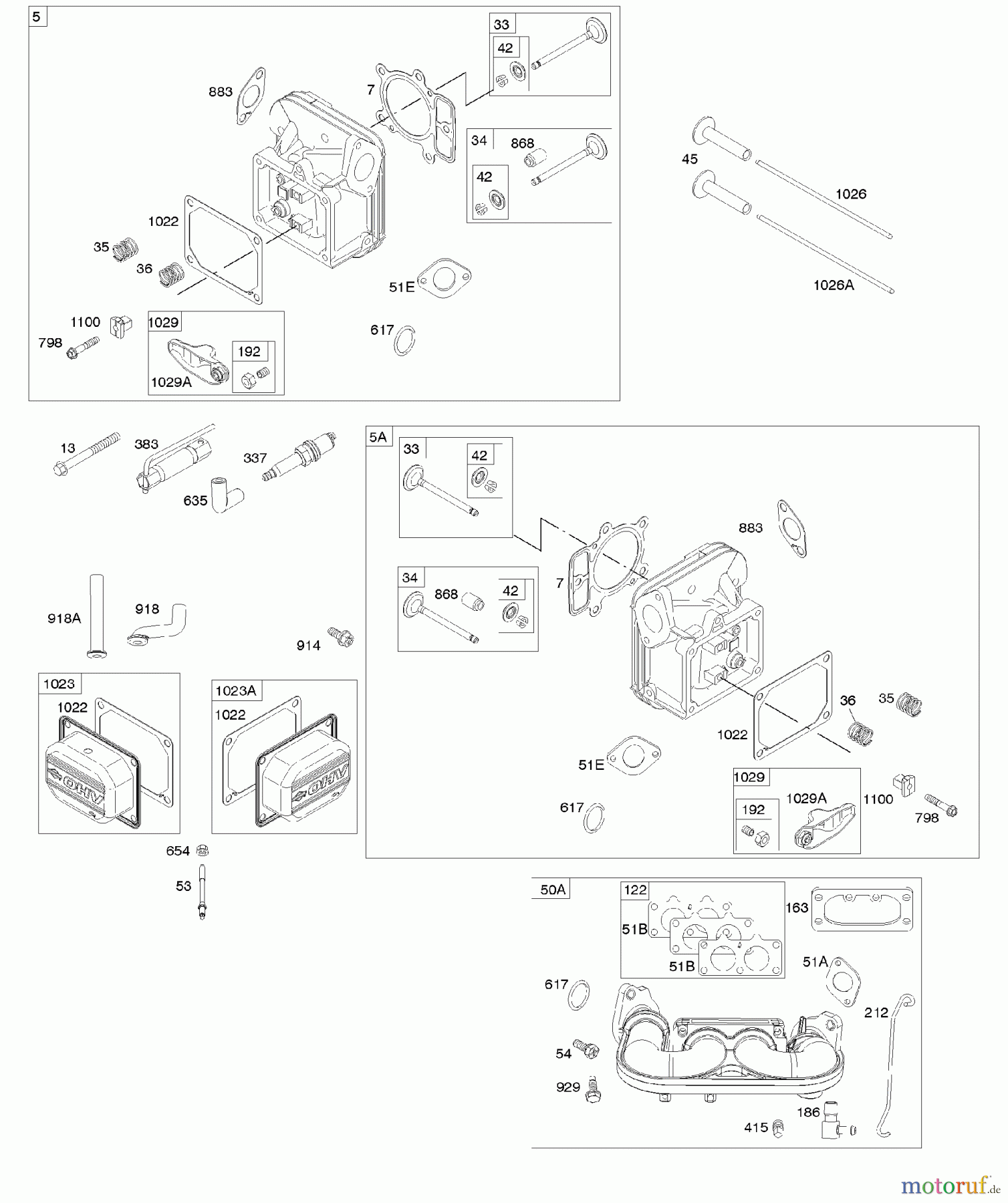  Viking Motoren B & S 44. . . 445577-0136-B1 F - Zylinderkopf, Dichtungssatz - Ventil, Einl