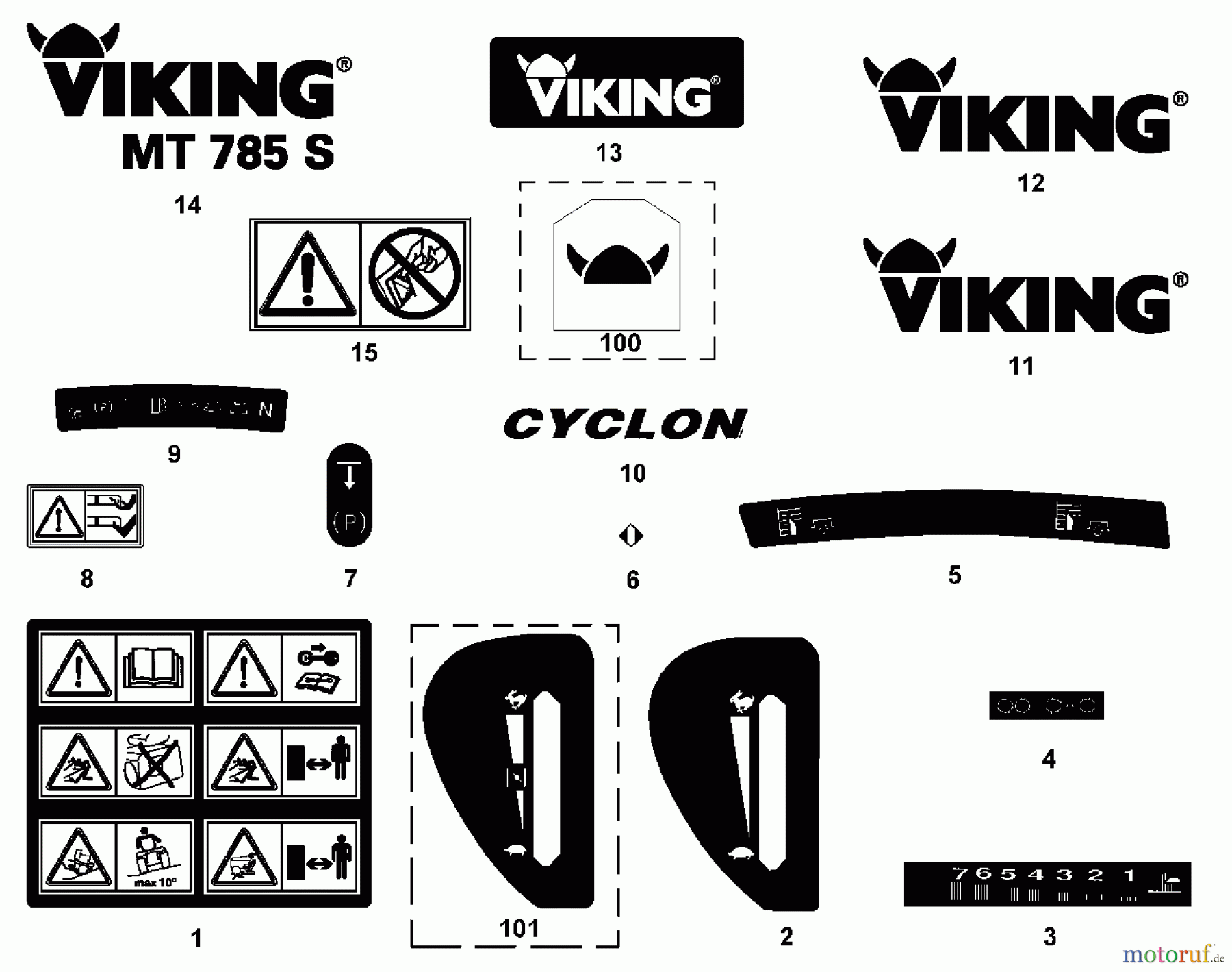  Viking Aufsitzmäher Aufsitzmäher MT 785 O - Aufkleber MT 785 S