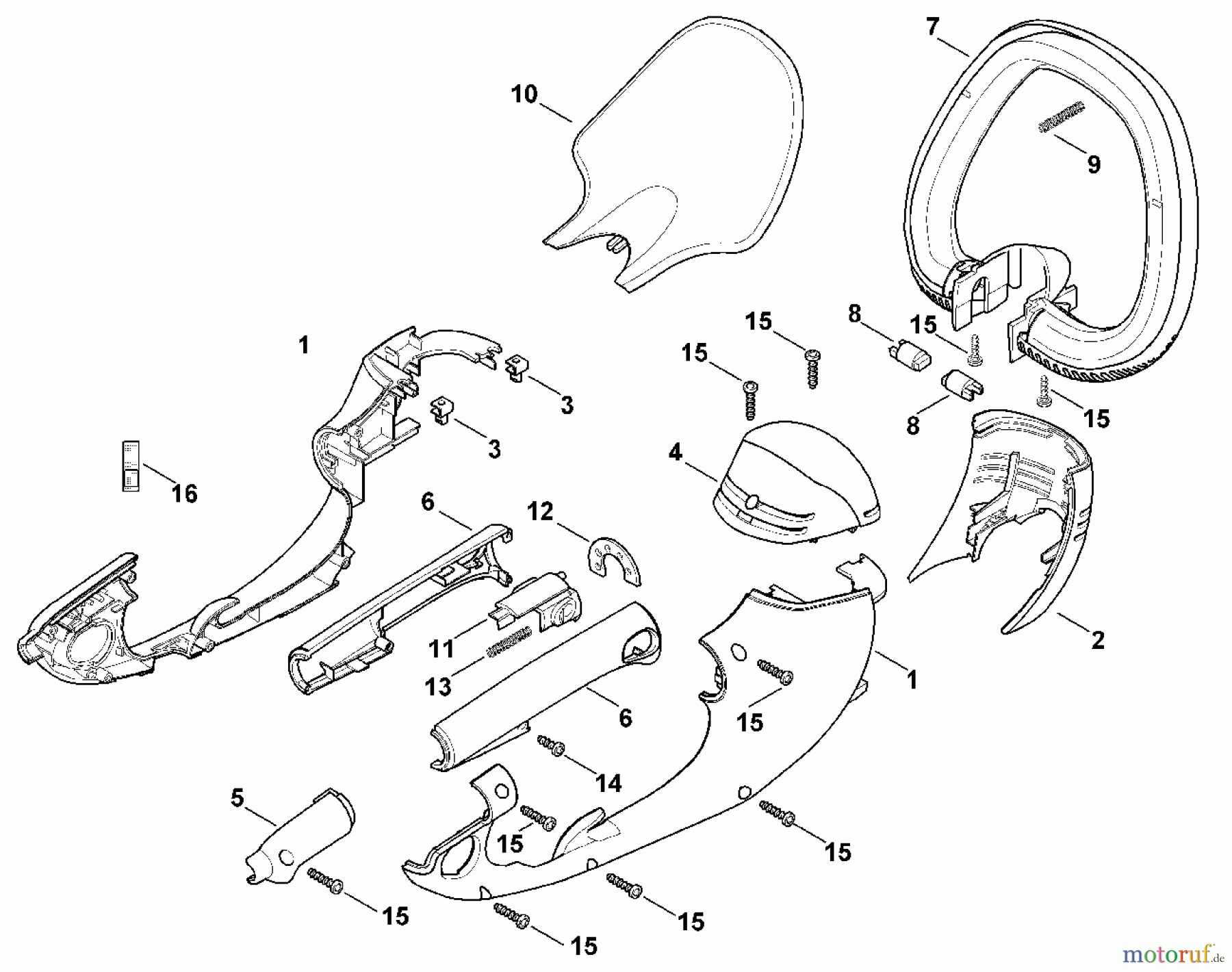  Viking Handgeführte Elektrogeräte Heckenscheren Elektro HE 615, HE 715 A - Gehäuse, Bedienelemente