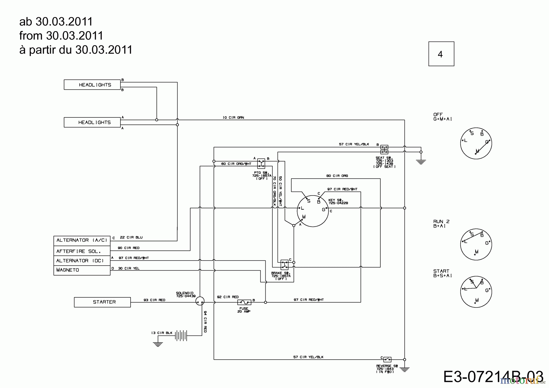  Craftsman Lawn tractors LT 2000 13AJ77SG699  (2011) Wiring diagram from 30.03.2011