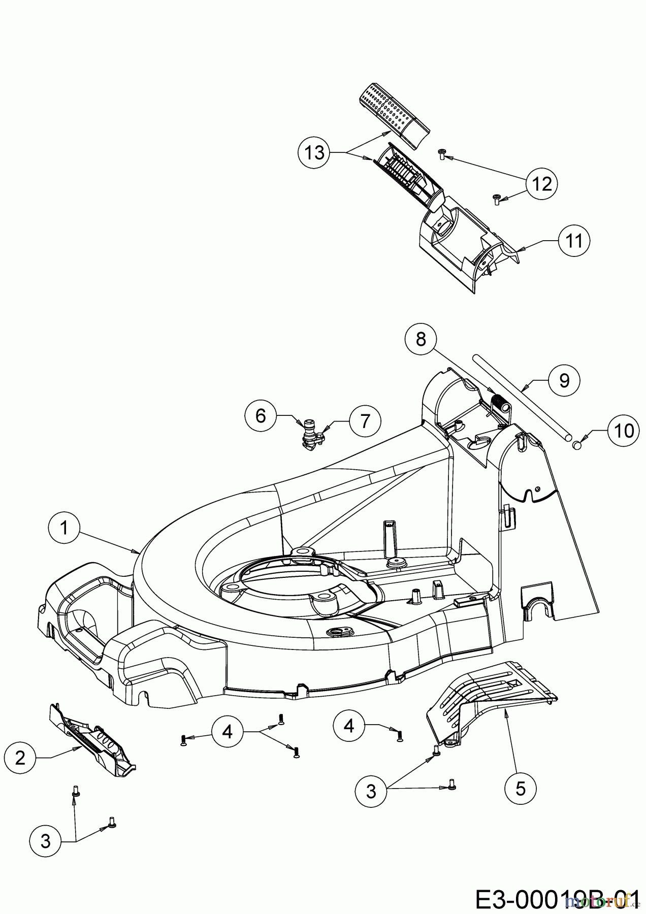  Cub Cadet Petrol mower self propelled XM3 ER53 12AQZBK2603 (2019) Rear baffle, Deck housing, Rod for rear flap, Side cover panels