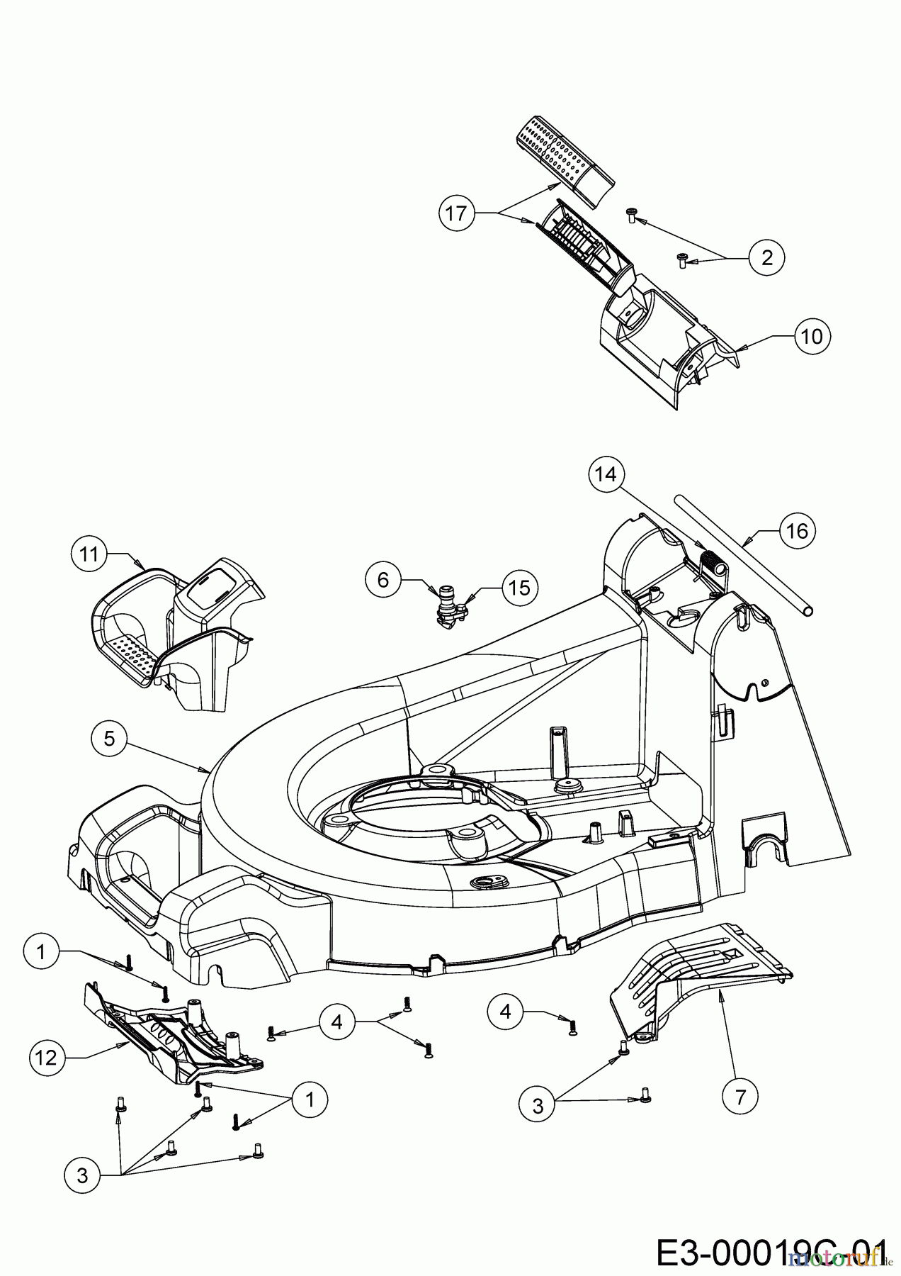  Cub Cadet Petrol mower self propelled XM2 ER53 12AQZALQ603 (2019) Rear baffle, Deck housing, Rod for rear flap, Side cover panels