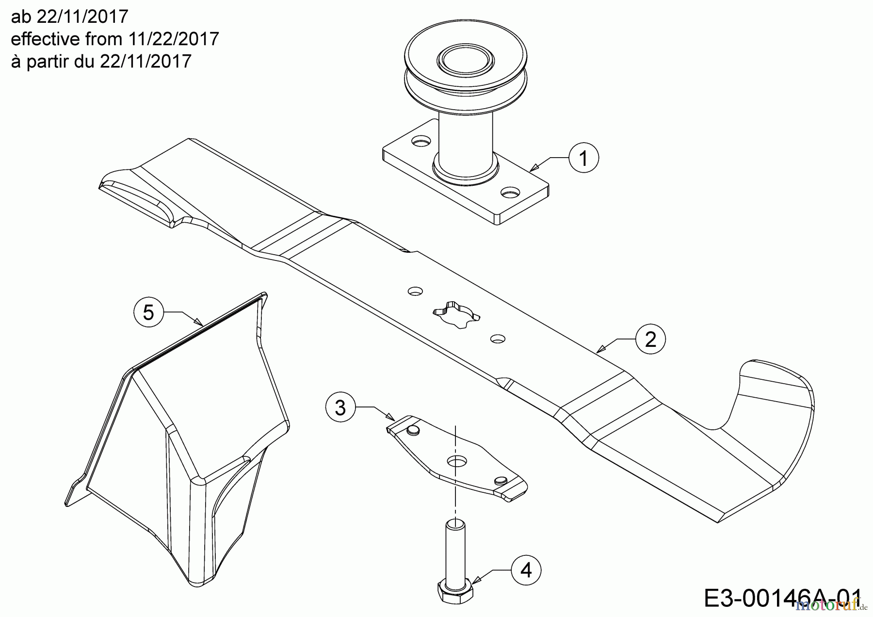  Cub Cadet Petrol mower self propelled LM3 CR46SG 12ABTV5E603G  (2019) Blade, Blade adapter, Mulch plug effective from 11/22/2017