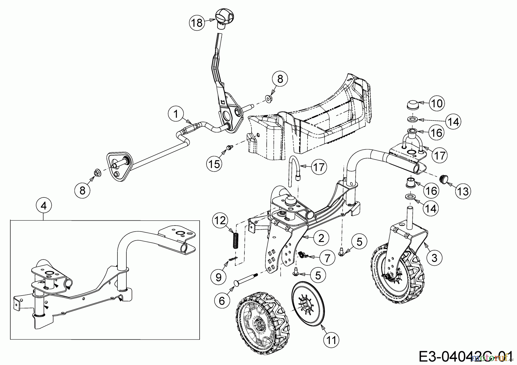  Cub Cadet Petrol mower self propelled LM3 ER53 12AQC6J4603   (2019) Axles, Hight adjustment, Front wheel support