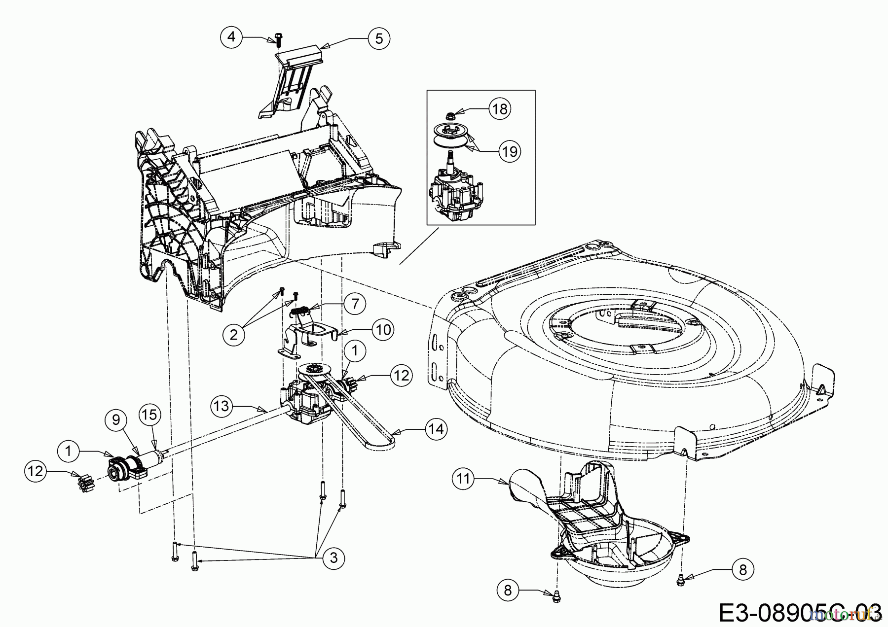  Cub Cadet Petrol mower self propelled LM3 DR53ES 12BCPVS7603 (2019) Gearbox, Belt from 15.04.2019 to 07.05.2019