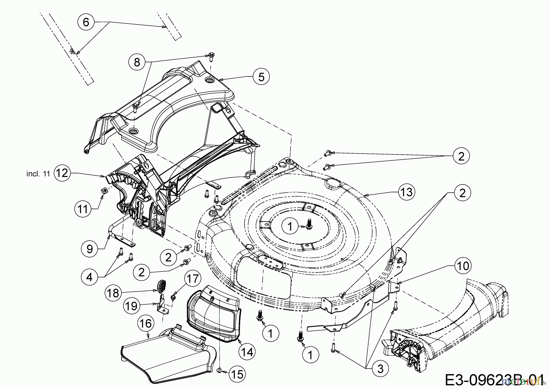  Cub Cadet Petrol mower self propelled LM1 DF53 12A-A02P603  (2020) Deflector, Deck housing, Mulching flap, Rear baffle