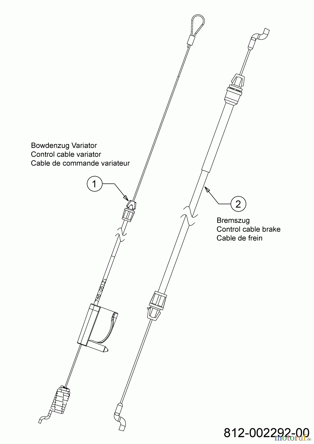  Cub Cadet Petrol mower self propelled LM3 ER53ES 12ACPV9B603 (2018) Control cable brake, Control cable variator