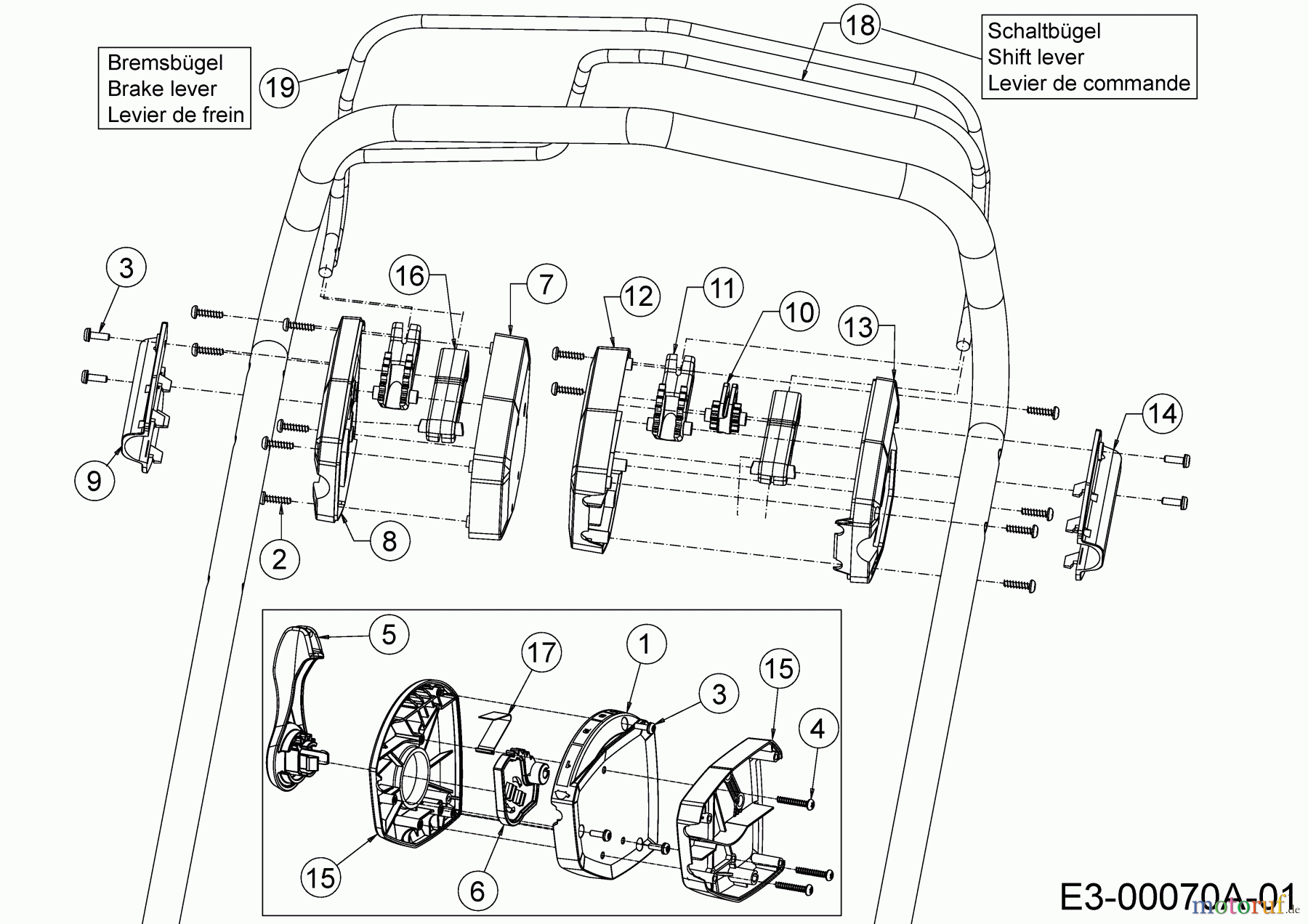  Wolf-Garten Petrol mower self propelled OMEGA2 53 B ES V 12ARZA9B650 (2020) Control lever, Speed control, Shift lever