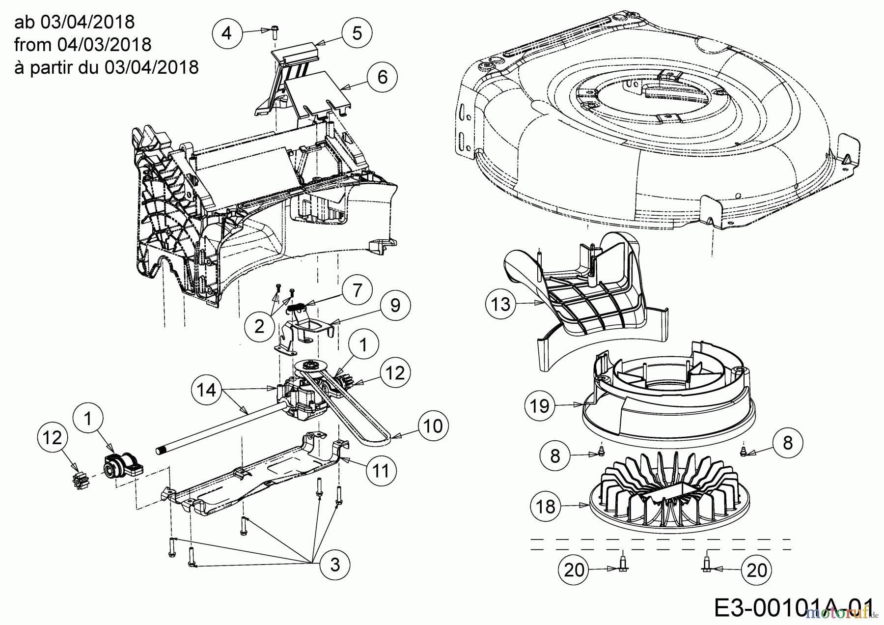  Wolf-Garten Petrol mower self propelled A 4600 AHWHBM 12A-TRSC650  (2018) Gearbox, Belt, Fan from 04/03/2018