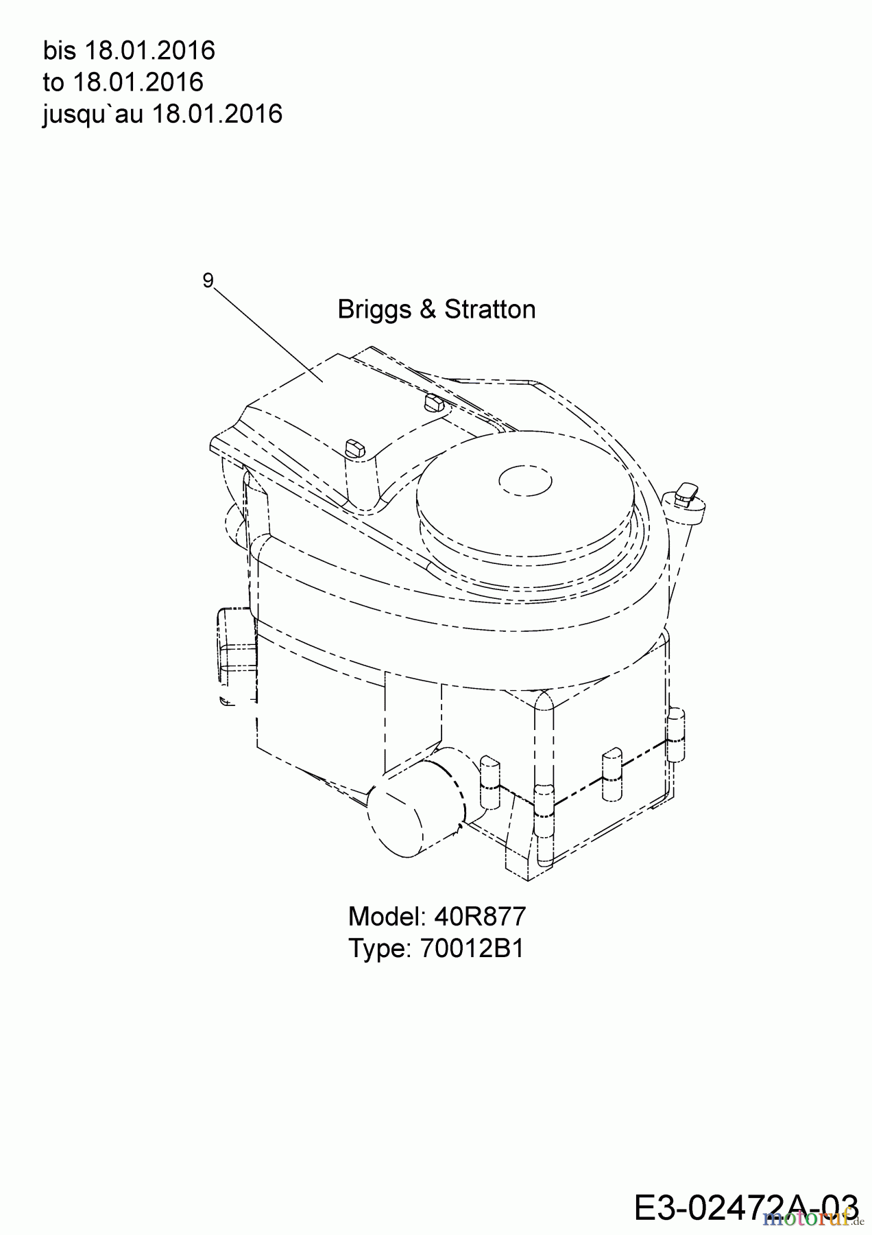  Wolf-Garten Lawn tractors Expert 105.220 H 13HU91WN650  (2016) Engine Briggs & Stratton to 18.01.2016