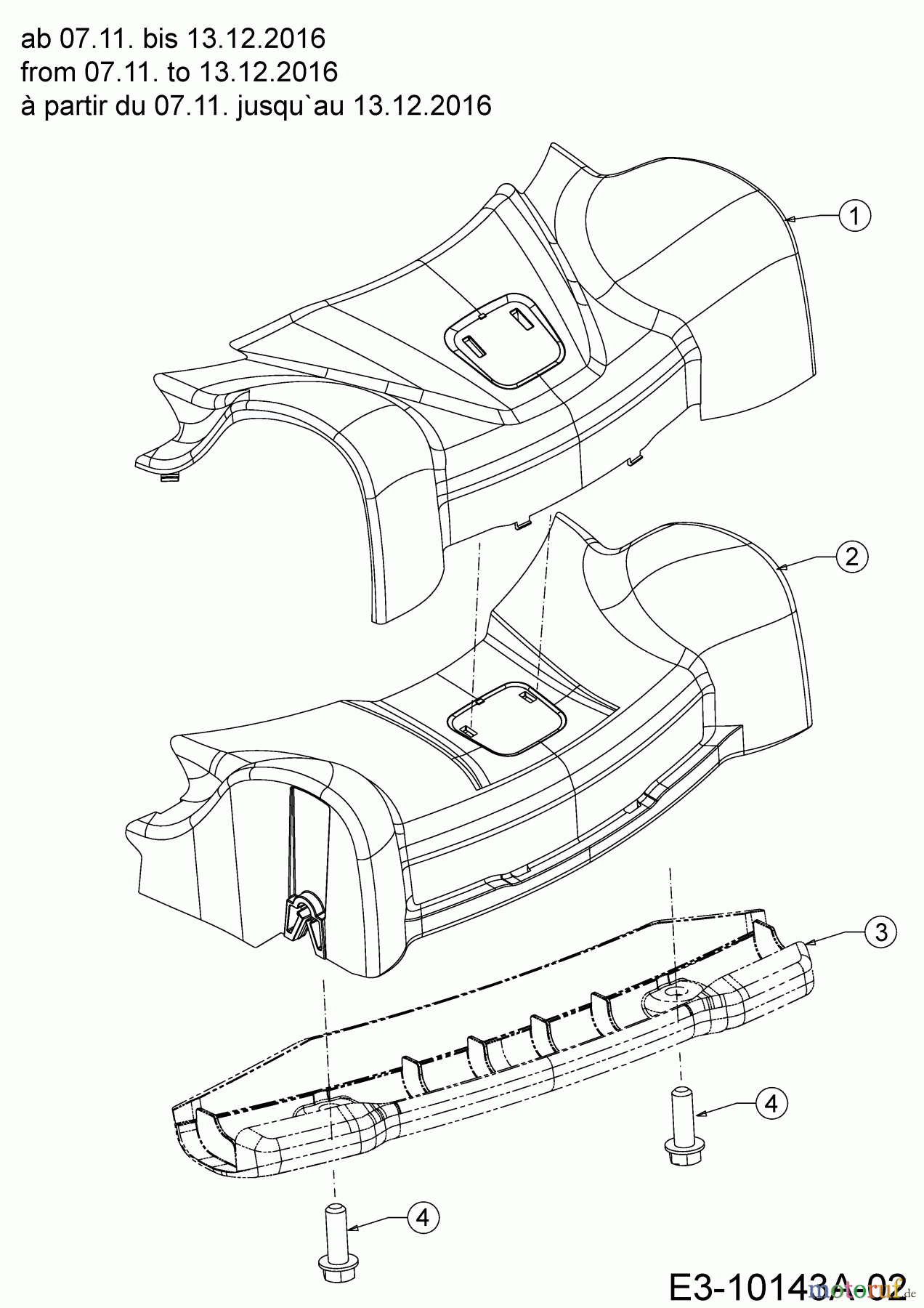  Wolf-Garten Petrol mower self propelled Expert 53 BA V HW 12ABPV5L650  (2017) Cover front axle from 07.11. to 13.12.2016