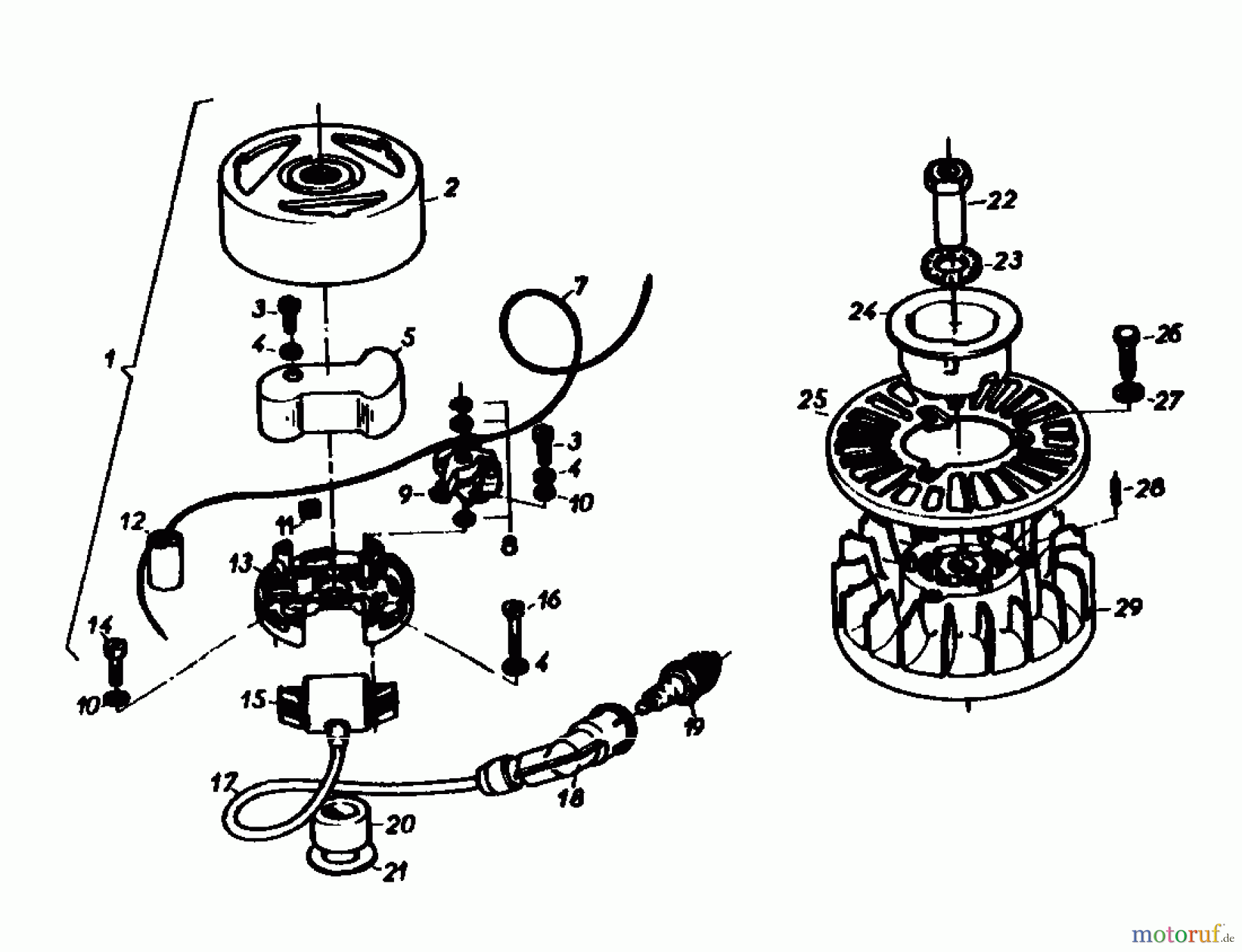  Gutbrod Cutter bar mower BM 100 4/BS 07507.01  (1985) Blower housing, Flywheel, Recoil, Fuel tank, Ignition