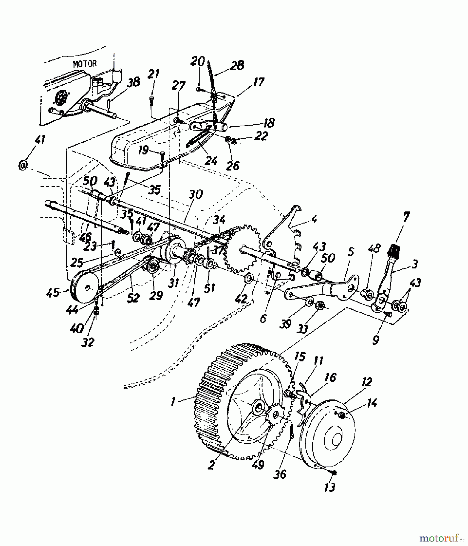  Columbia Petrol mower self propelled RD 51 SSL 126-3590  (1986) Drive system, Wheels