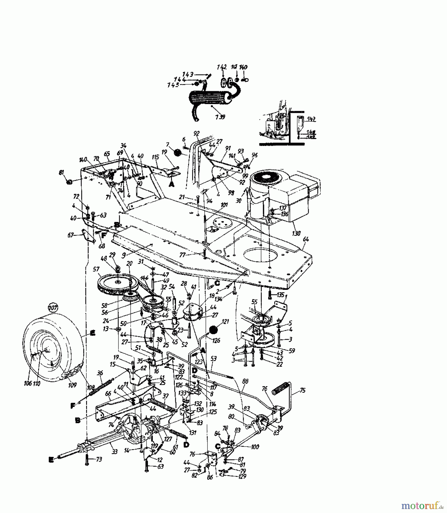  MTD Lawn tractors 11/81 138-3420  (1988) Drive system, Engine pulley, Pedal, Rear wheels