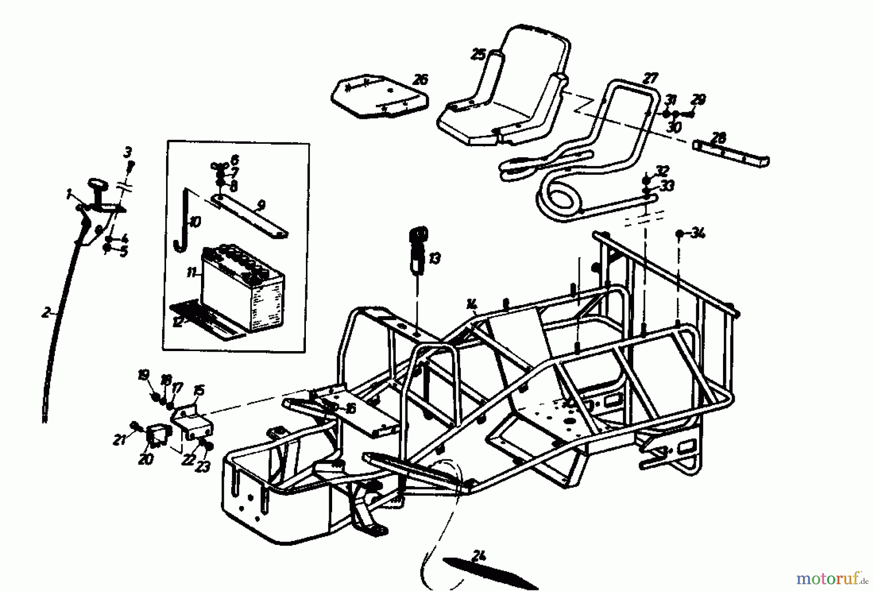  Golf Lawn tractors SPIDER 170 SD 4 02840.03  (1989) Battery, Frame, Seat