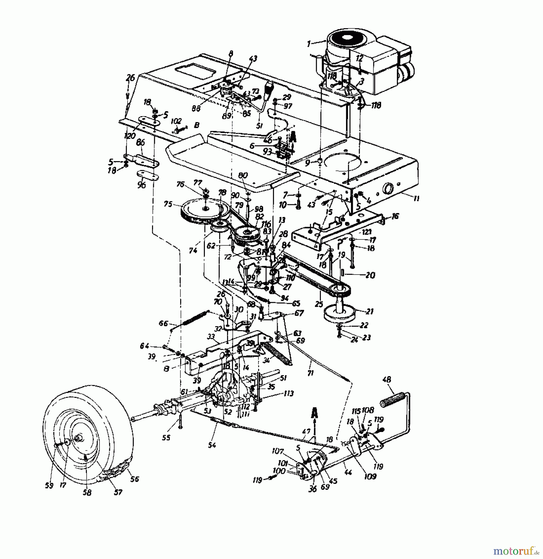  Novotrac Lawn tractors NOVOTRAC 11-76 HN 131-639C  (1991) Drive system, Engine pulley, Pedal, Rear wheels