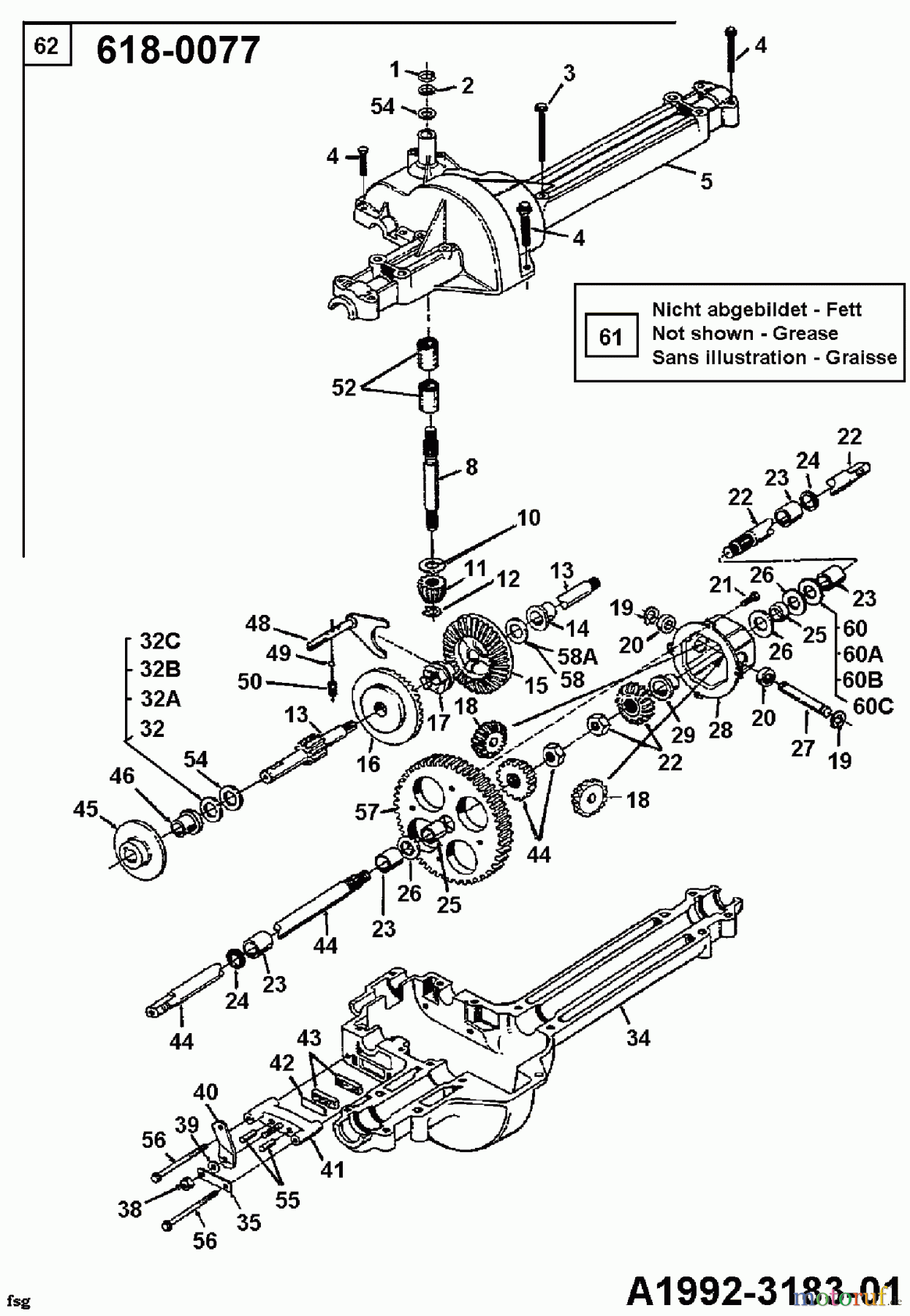  Mastercut Lawn tractors 10/810 135B451D602  (1995) Gearbox 618-0077